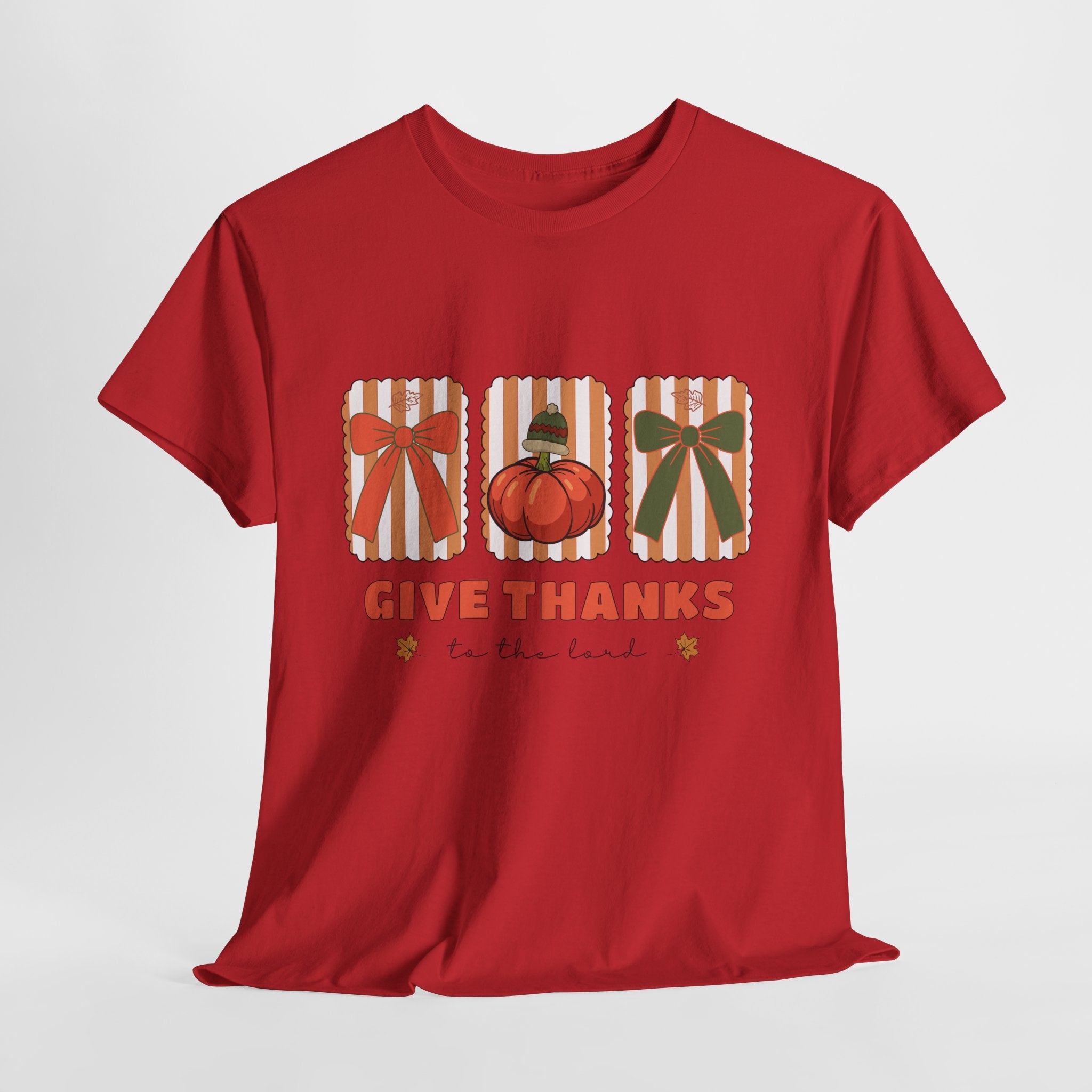 Give Thanks Thanksgiving T-Shirt — Pumpkin with Hat & Bows Unisex Cotton Tee
