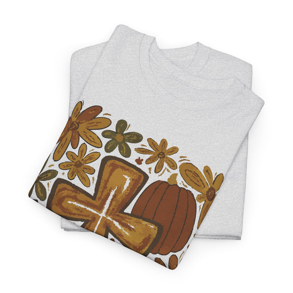 Autumn Cross Tee — Rustic Pumpkin & Fall Floral Christian Unisaex Cotton T-Shirt