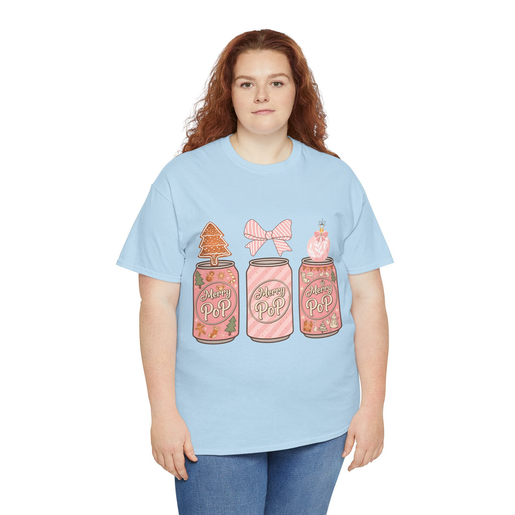 Merry Pop Christmas Soda Can Tee — Pastel Holiday Graphic Unisex Cotton T-Shirt
