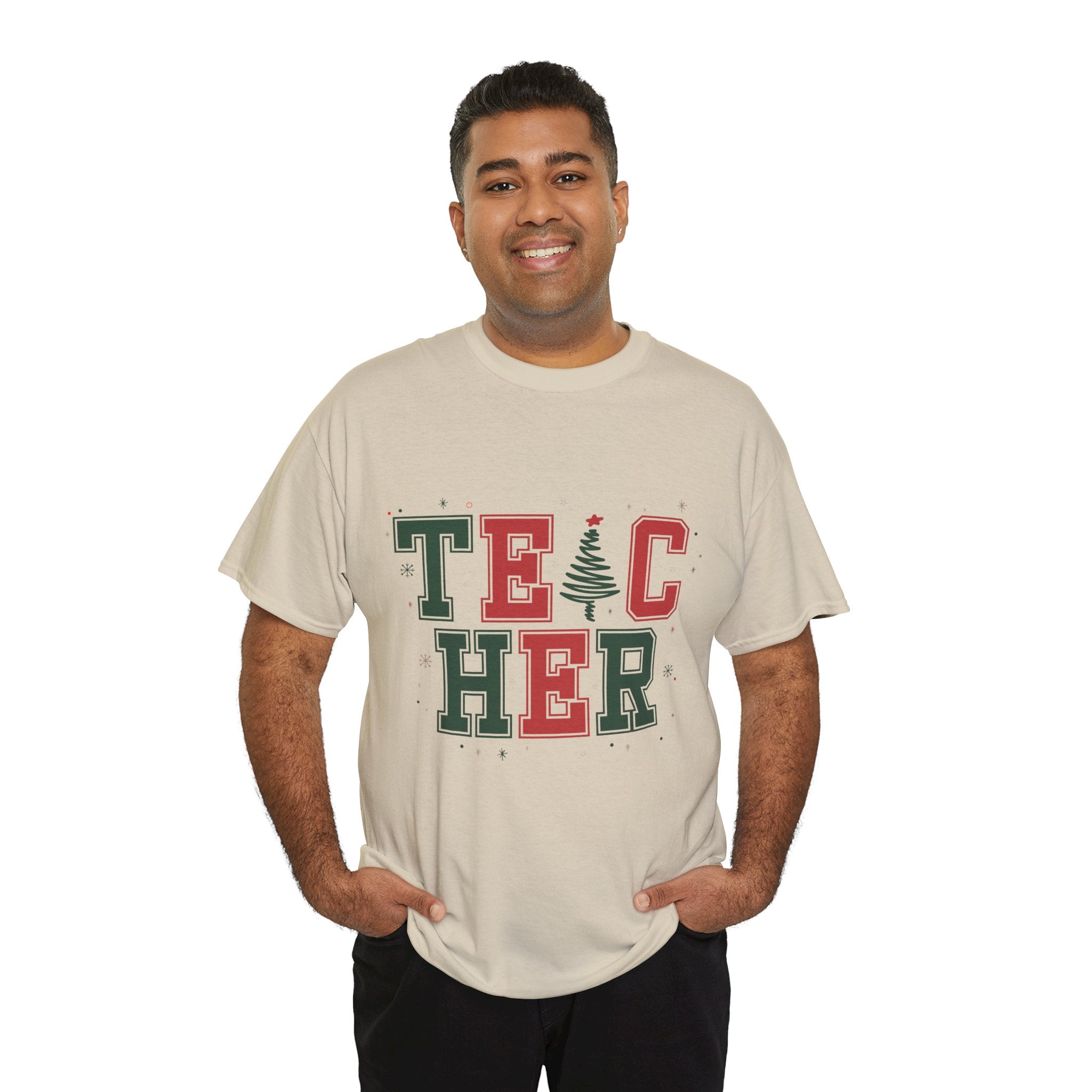 Teacher Christmas Varsity T-Shirt — Red & Green Holiday Unisex Cotton Tee