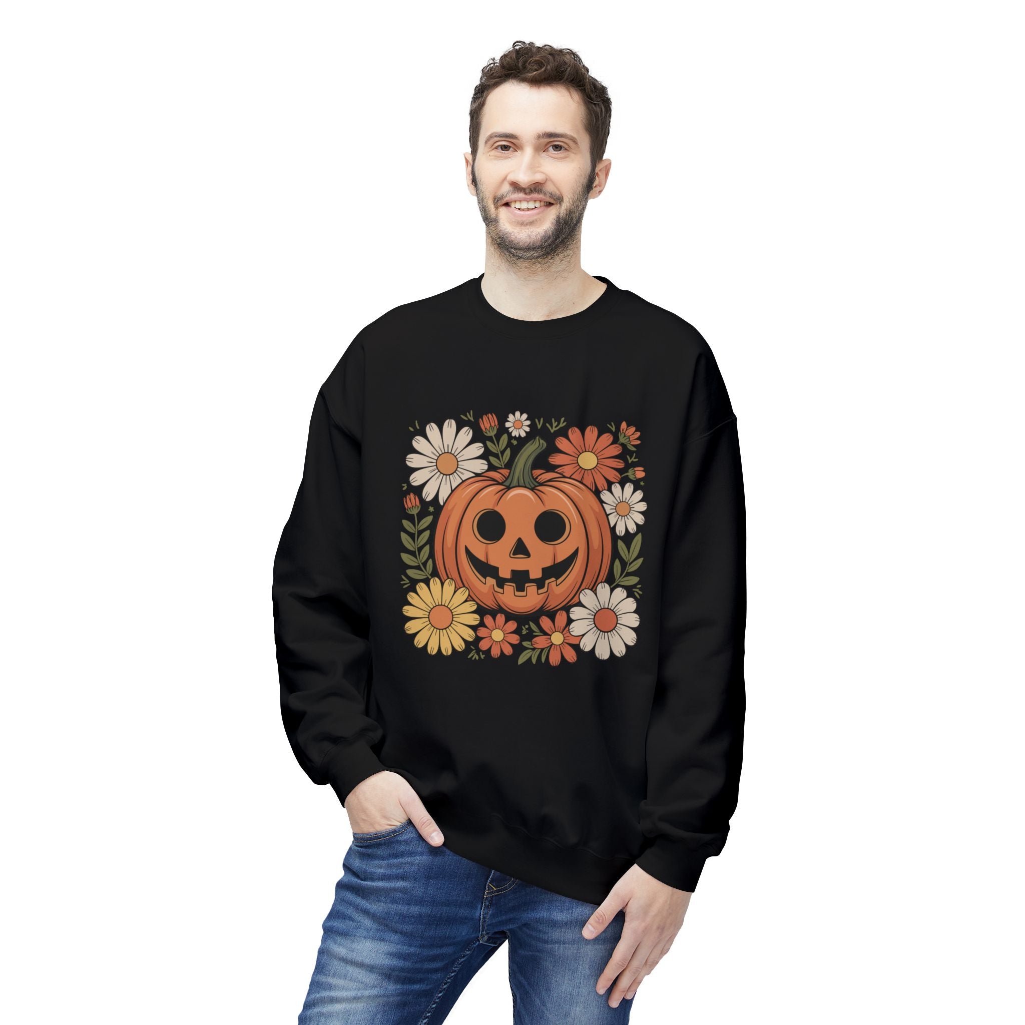 Halloween Pumpkin Floral Crewneck Unisex Sweatshirt