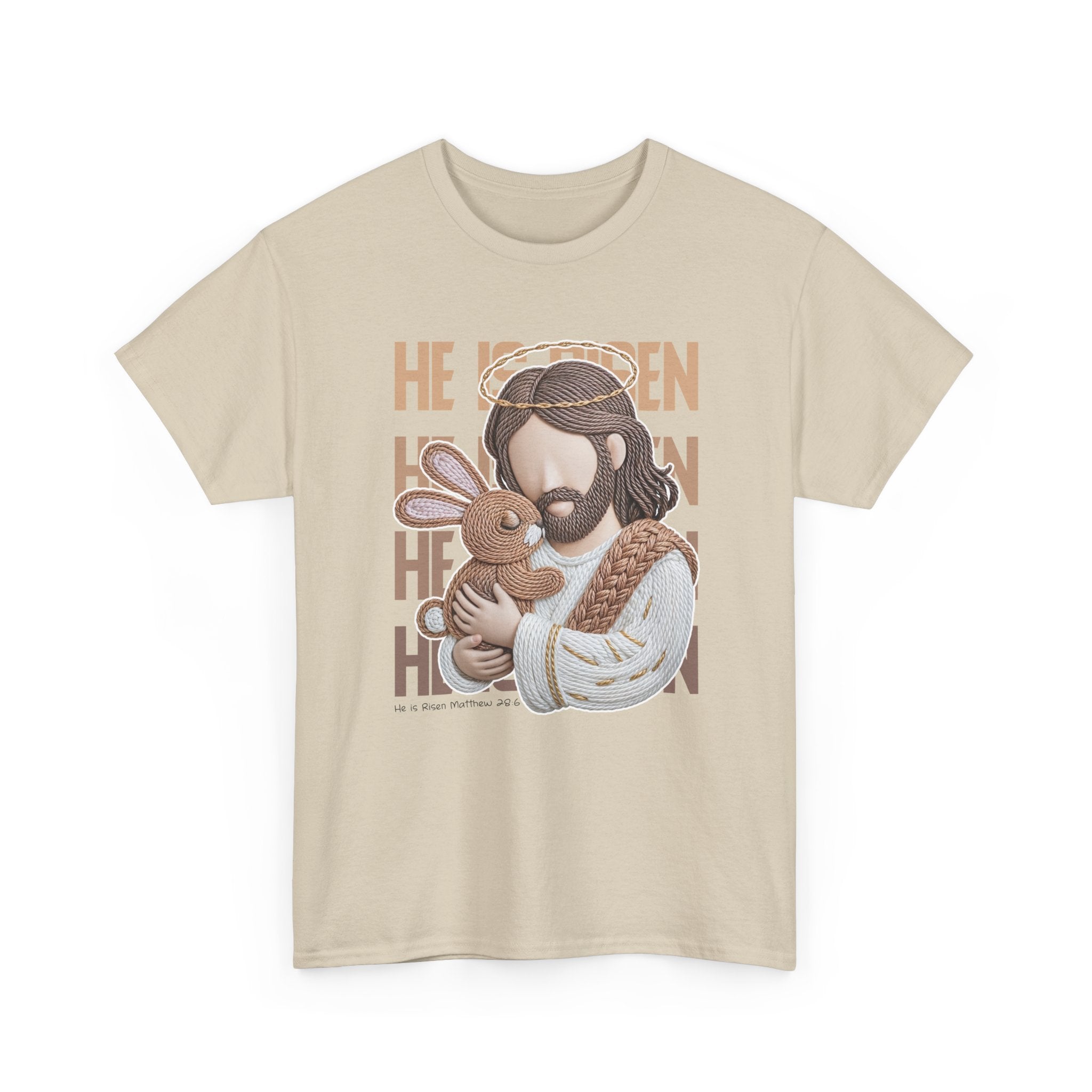 He Is Risen Matthew 28:6 Jesus With Lamb Unisex Cotton T-Shirt