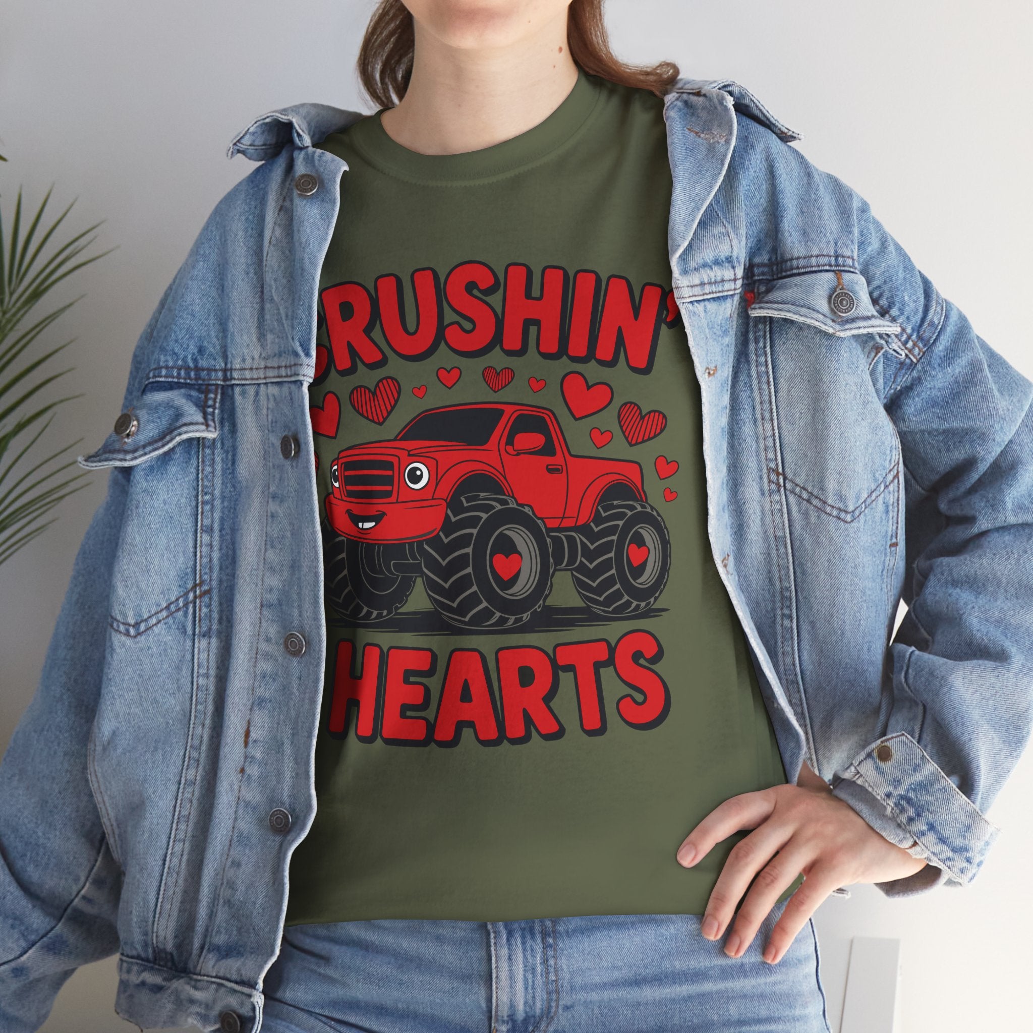Crushin’ Hearts Valentine Monster Truck Unisex Cotton Tee