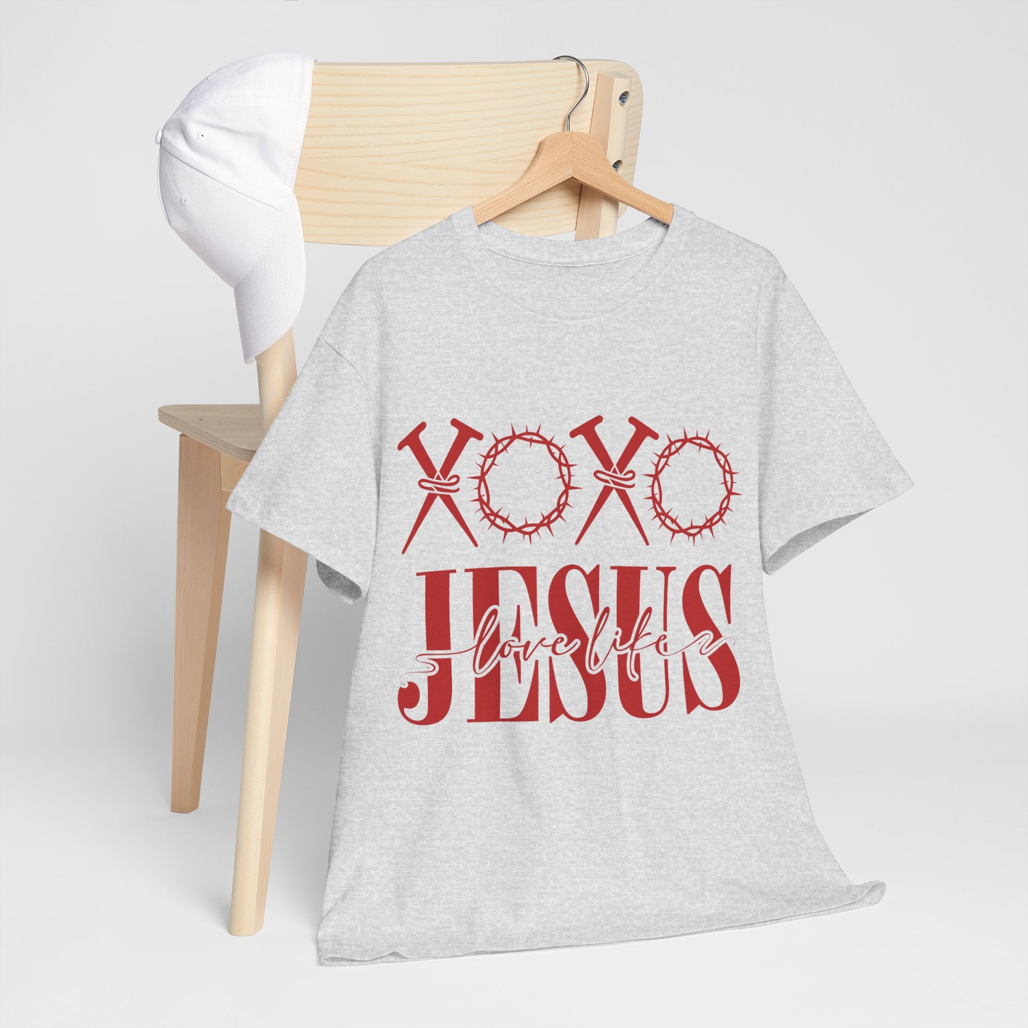 Christian Valentine T-Shirt — "XOXO Jesus Love Life" Nails & Thorn Crown Design Unisex Cotton Tee