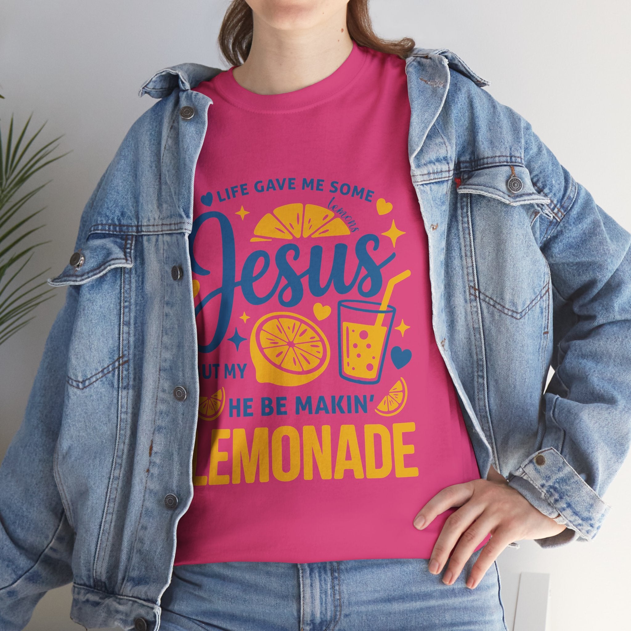 Christian Lemonade T-Shirt — “Life gave me some lemons but my Jesus He be makin’ lemonade”. Unisex Cotton Tee