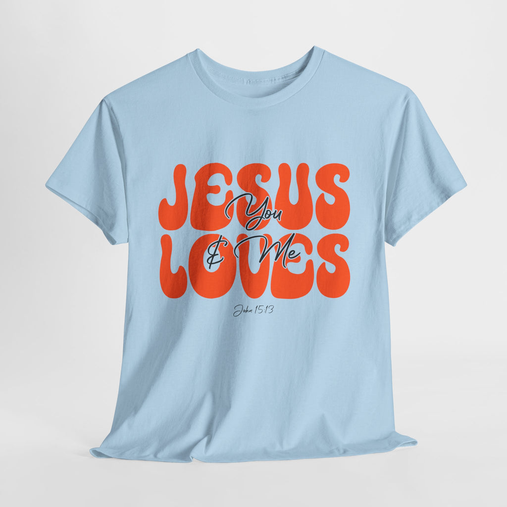 Jesus Loves You & Me Retro Tee — Playful Orange Bubbly Christian Unisex Cotton T-Shirt