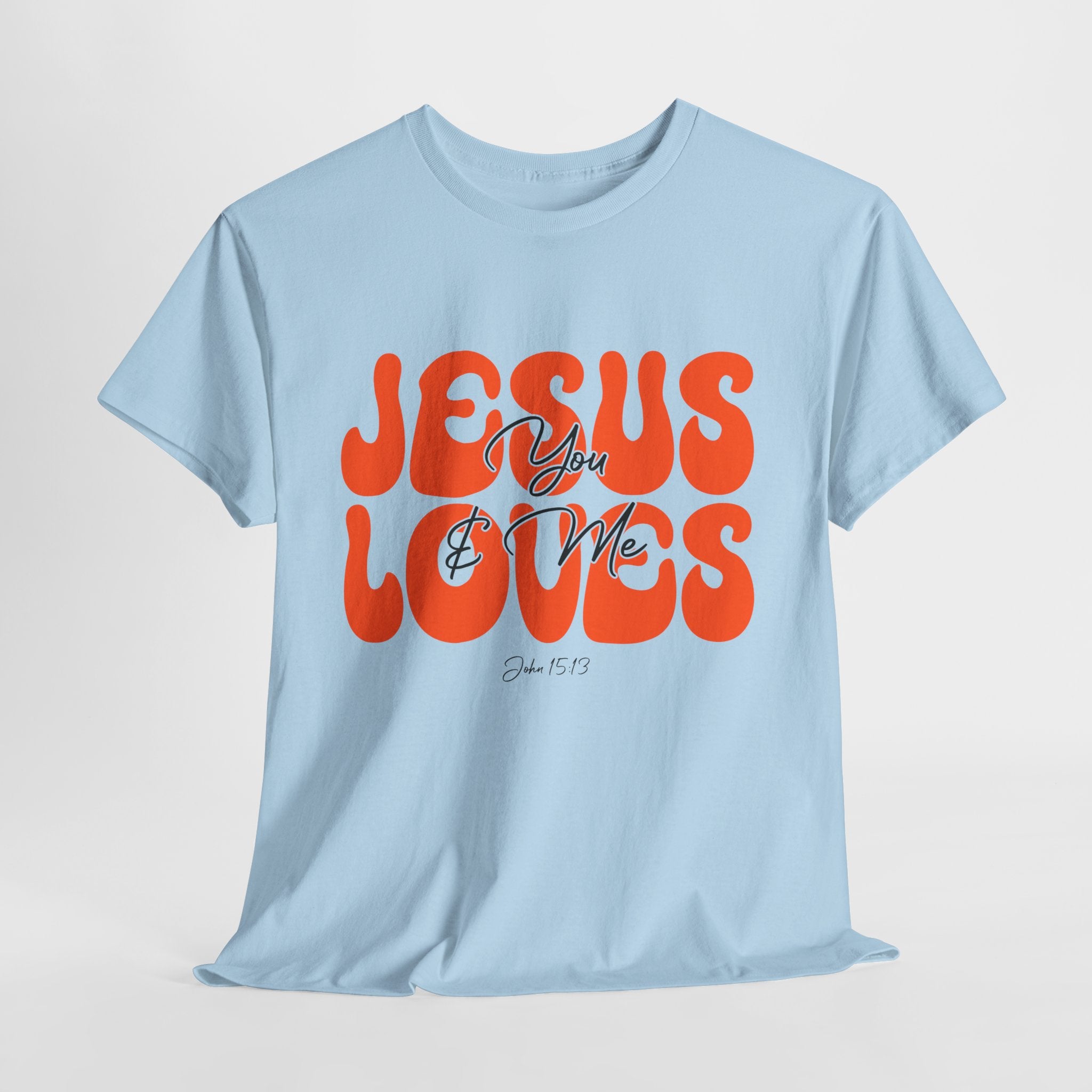 Jesus Loves You & Me Retro Tee — Playful Orange Bubbly Christian Unisex Cotton T-Shirt