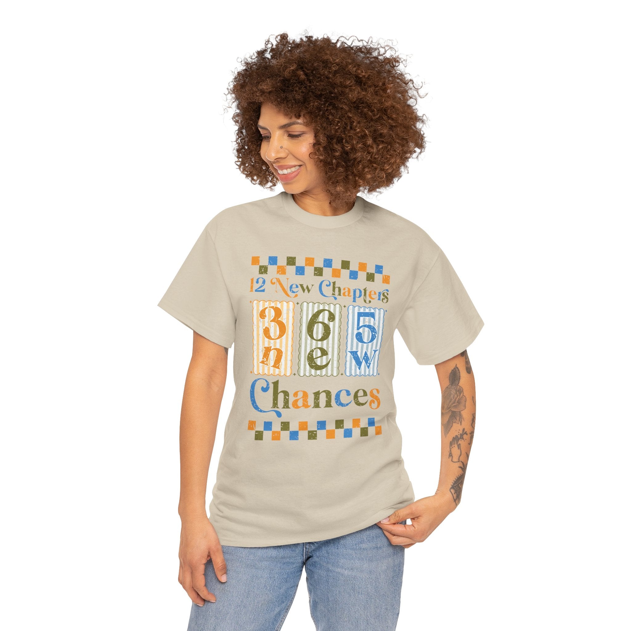 Retro '12 New Chapters, 365 New Chances' T-Shirt — Colorful Distressed Vintage Unisex Cotton Tee