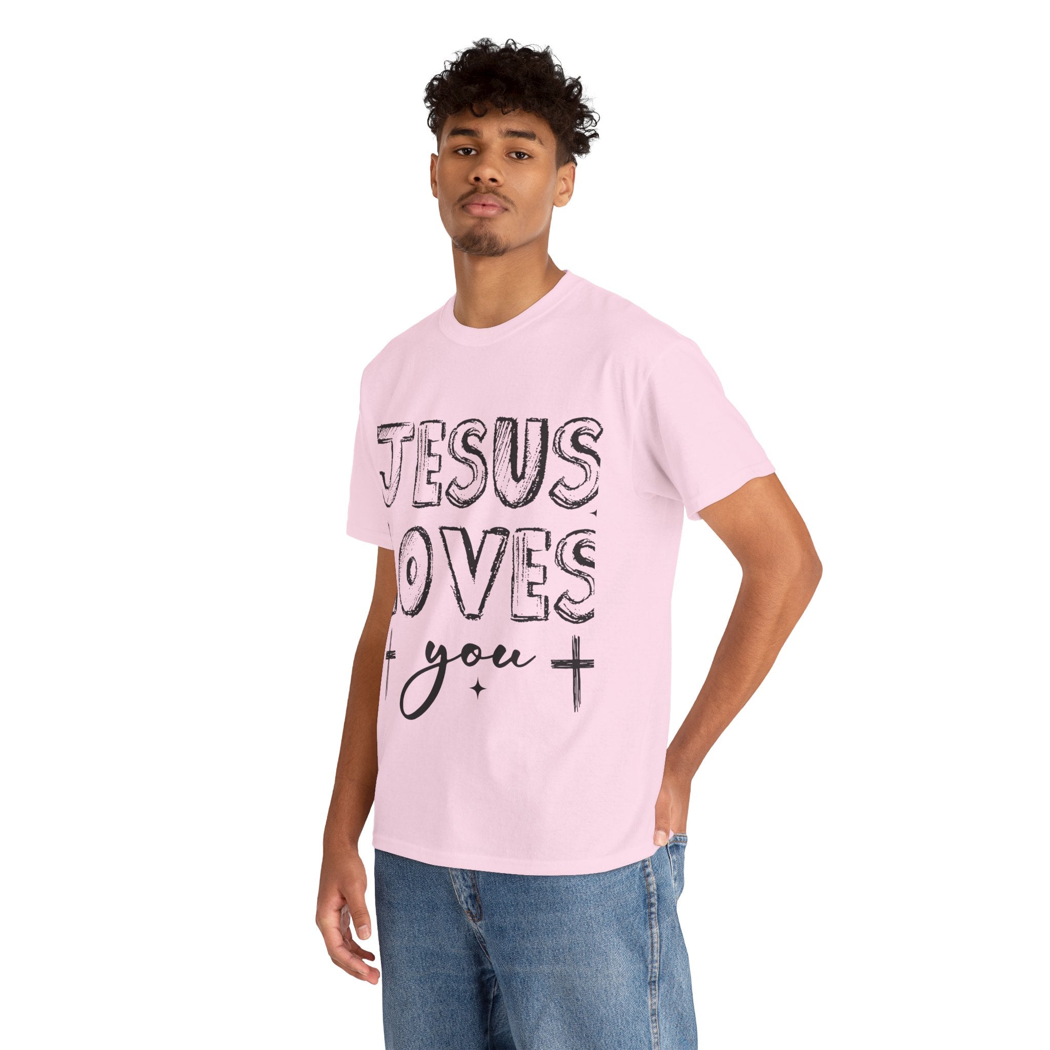 Jesus Loves You Chalk-Style Tee — Crosses & Stars Christian UNisex Cotton T-Shirt