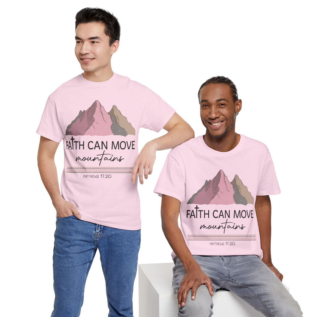 Faith Can Move Mountains Mountain Tee — Pastel Inspirational Christian Unisex Cotton T-Shirt