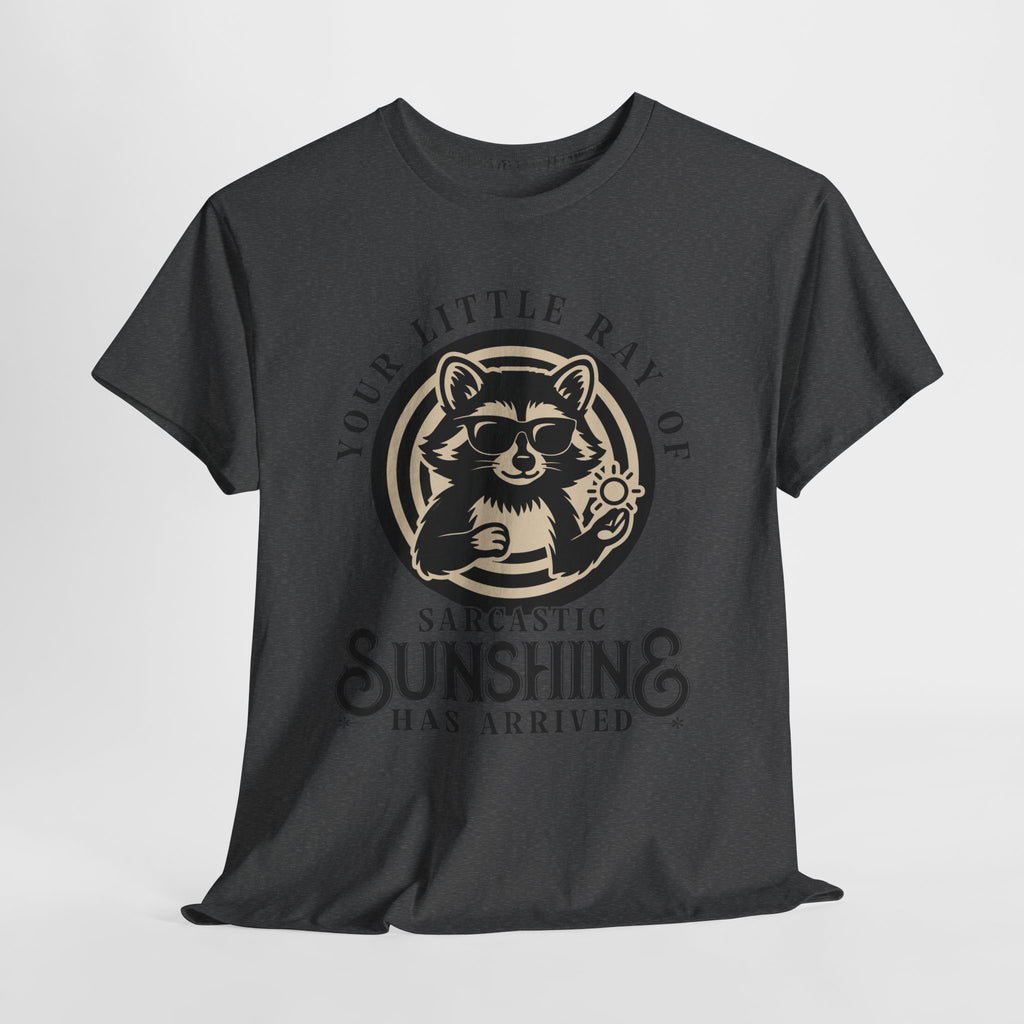 Cool Raccoon Sunglasses T-Shirt — Raccoon Holding Sun Graphic Unisex Cotton Tee