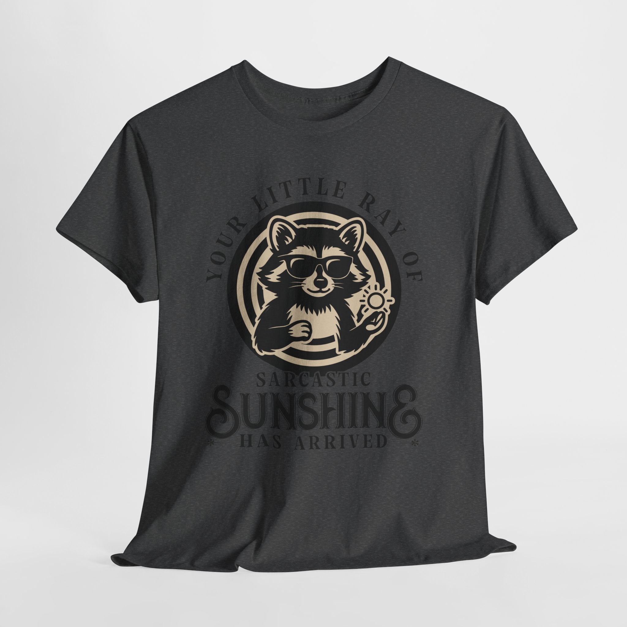 Cool Raccoon Sunglasses T-Shirt — Raccoon Holding Sun Graphic Unisex Cotton Tee