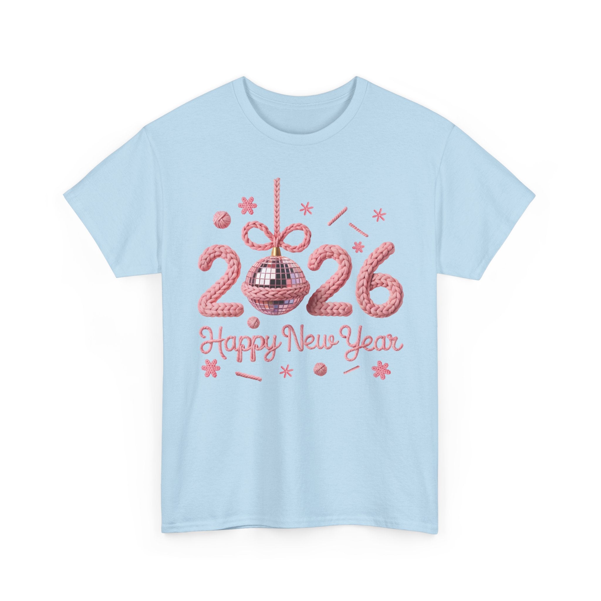 2026 Happy New Year Pink Knitted Disco Ball Unisex Cotton Tee