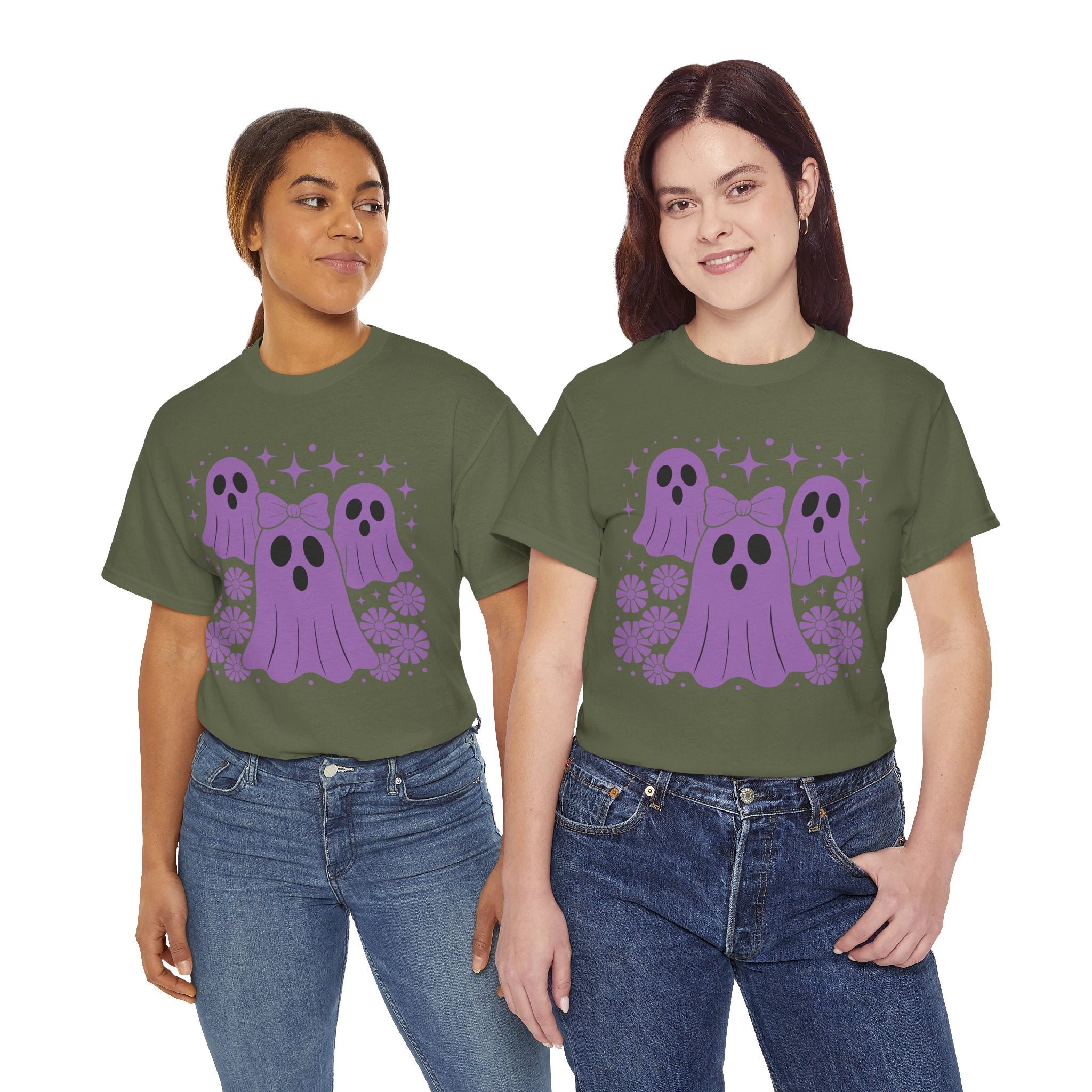 Purple Ghost Halloween Unisex Cotton Tee