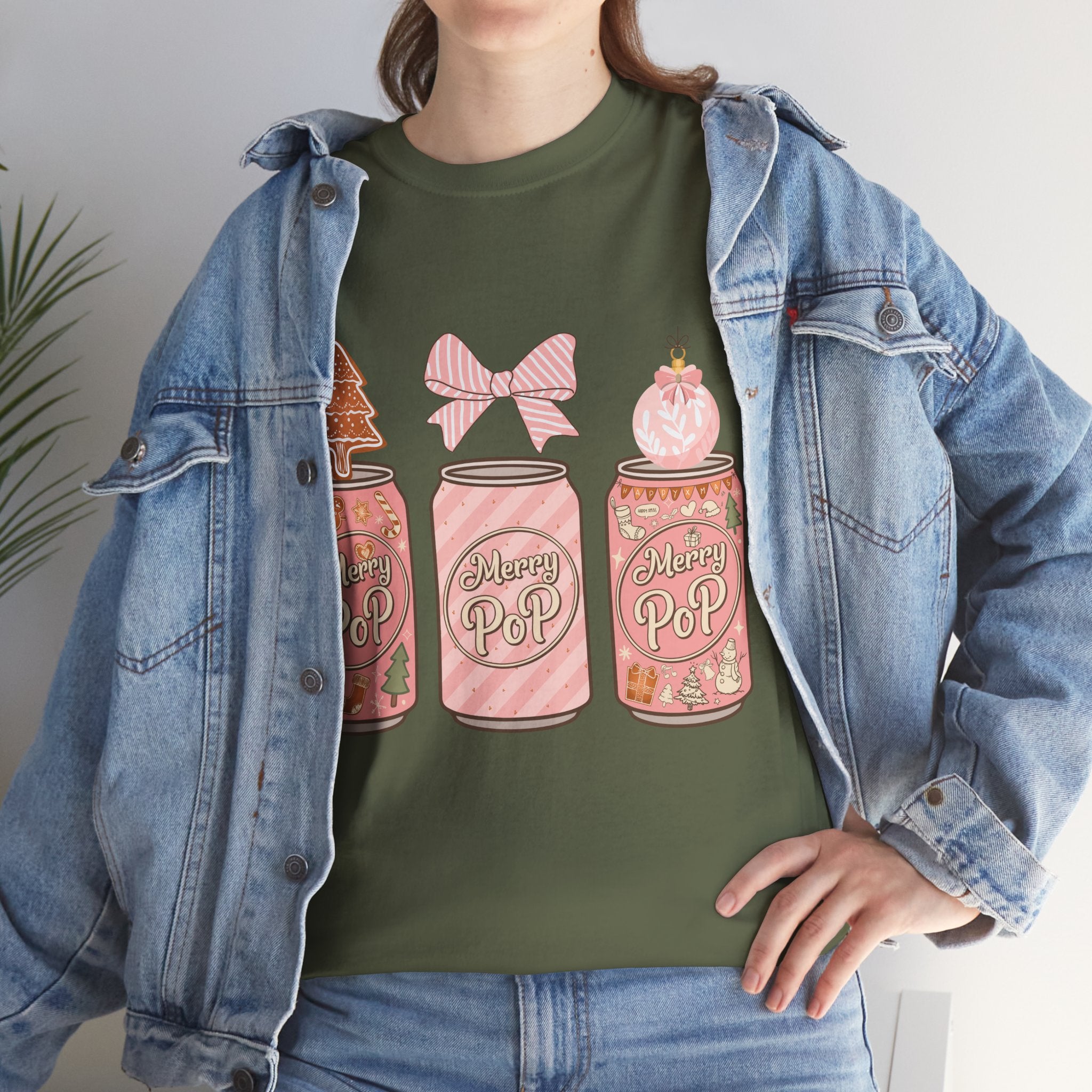 Merry Pop Christmas Soda Can Tee — Pastel Holiday Graphic Unisex Cotton T-Shirt
