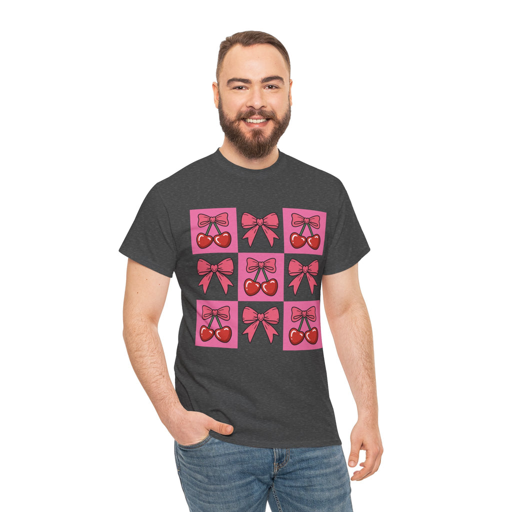 Cherry & Pink Bow Checkered Unisex Cotton Tee
