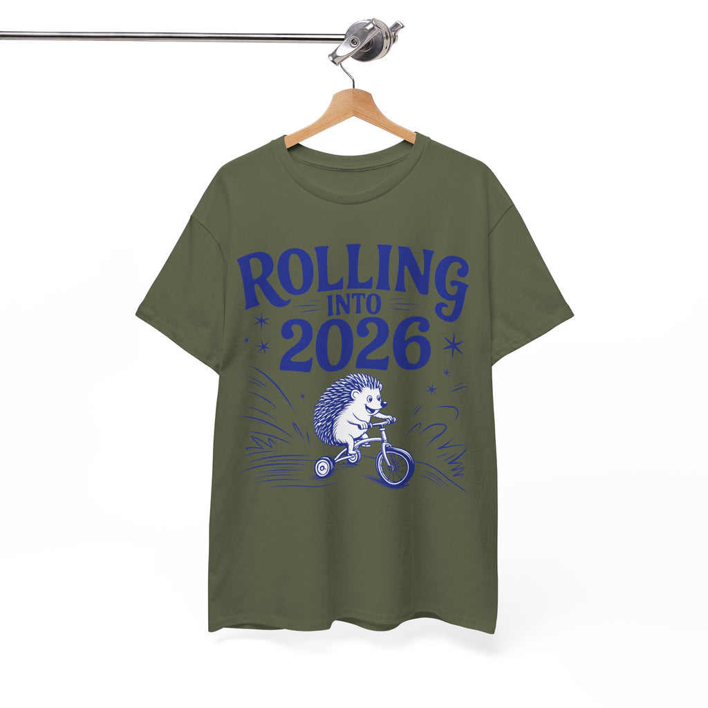 Rolling Into 2026 Hedgehog Tricycle Unisex Cotton Tee