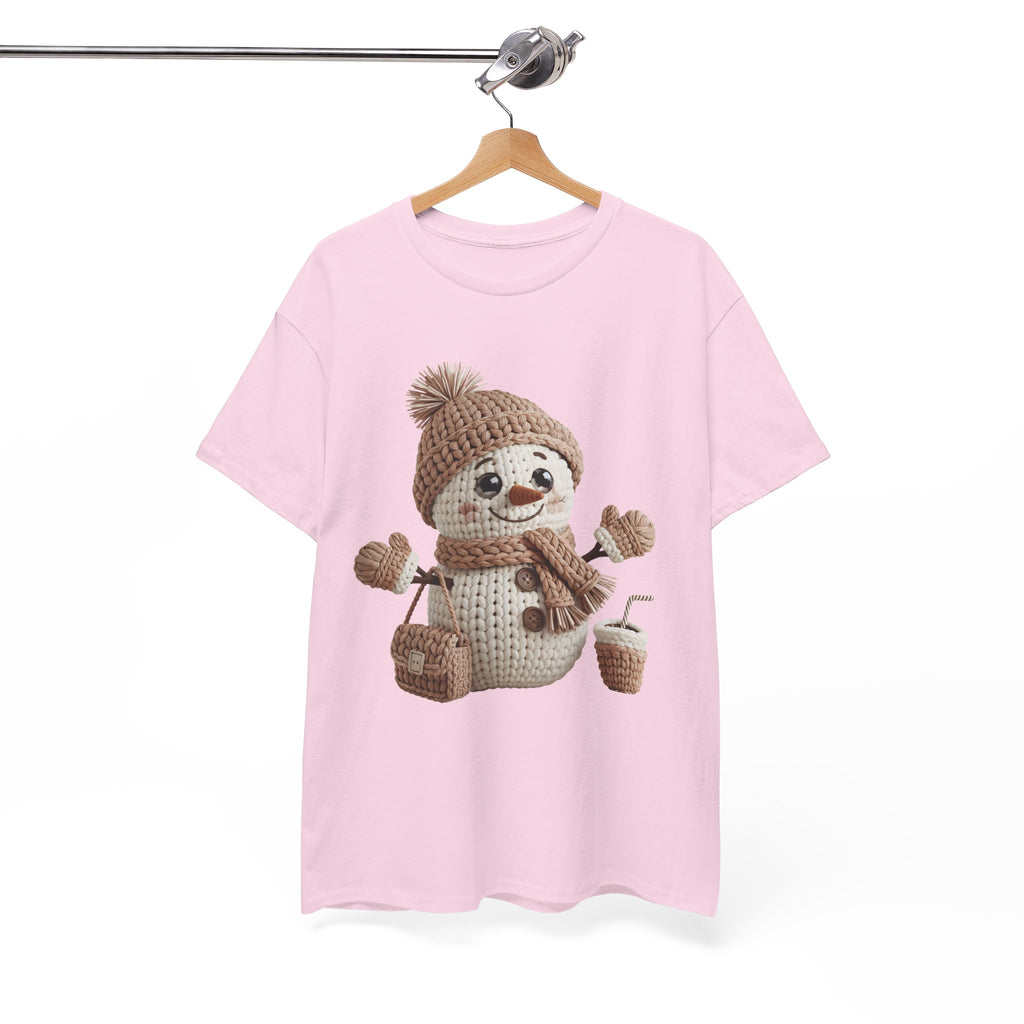 Snowman Knit‑Style Graphic Tee — Cute Faux‑Yarn Snowman with Hat, Scarf & Mittens.Unisex Cotton Tee