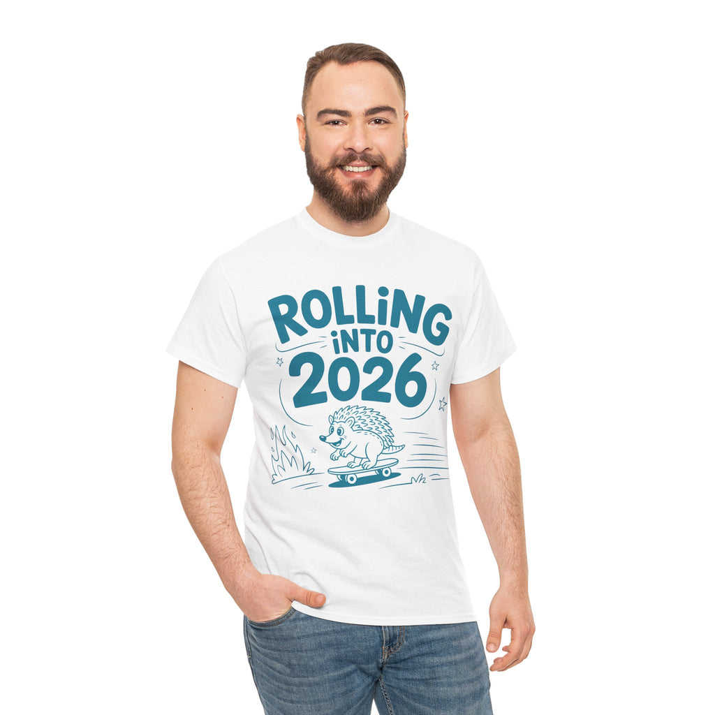 Rolling Into 2026 Hedgehog Skateboard Unisex Cotton Tee