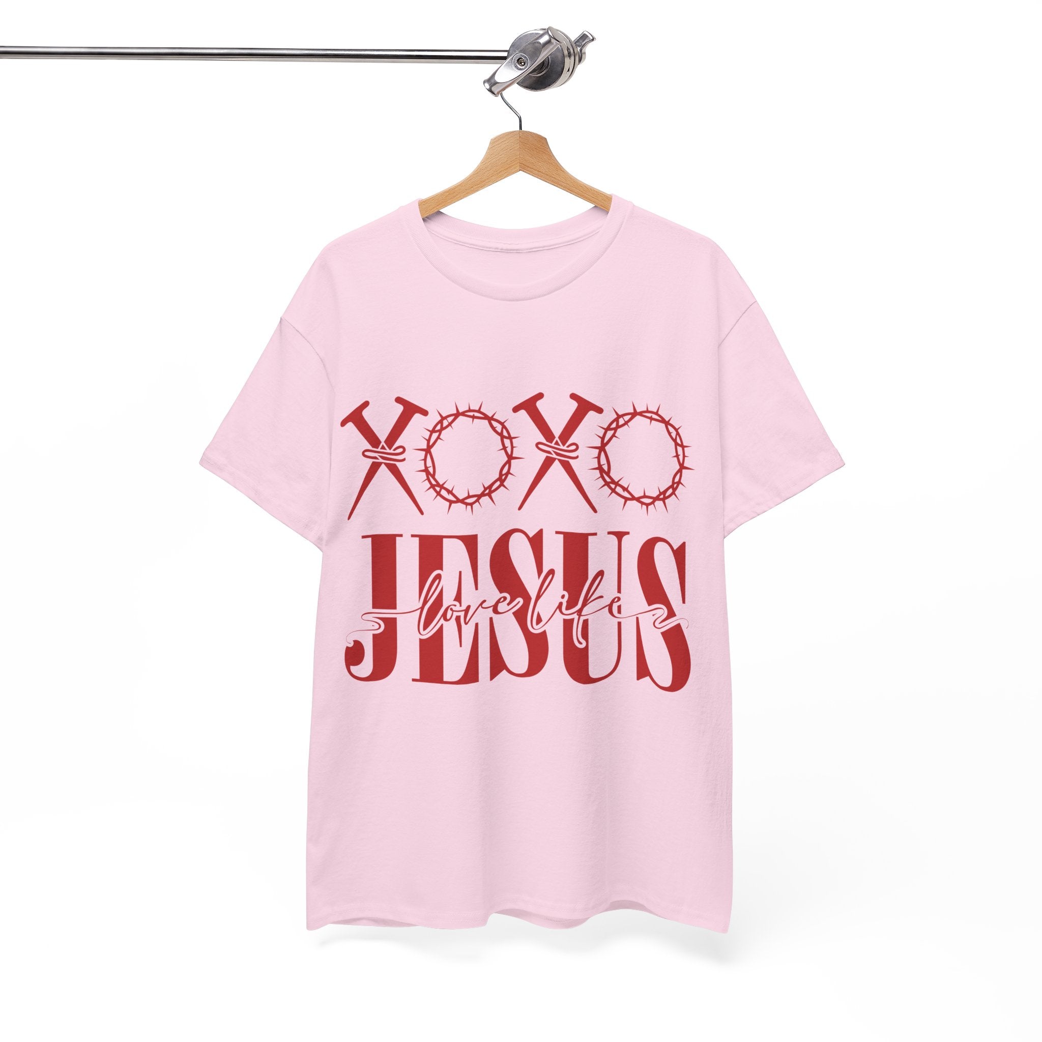 Christian Valentine T-Shirt — "XOXO Jesus Love Life" Nails & Thorn Crown Design Unisex Cotton Tee