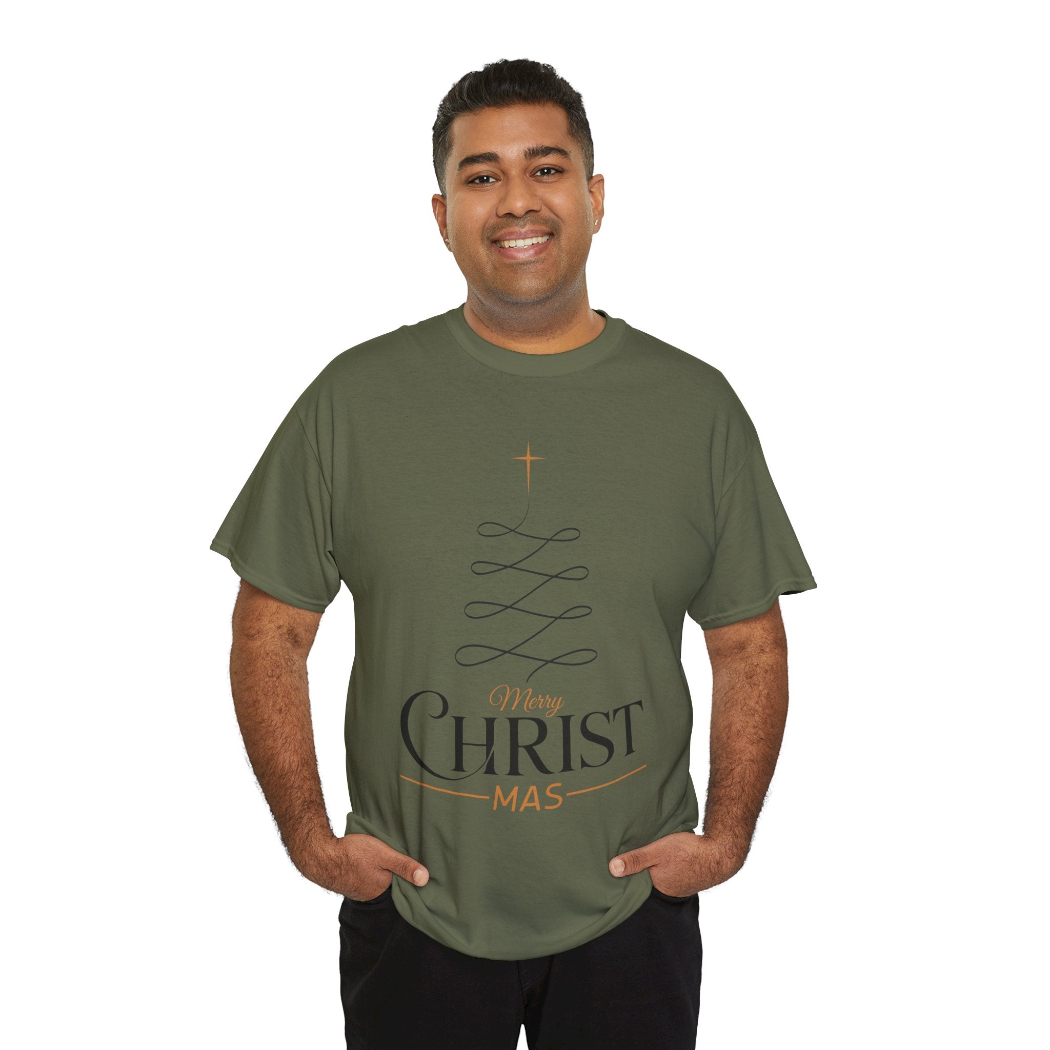 Merry Christmas Gold Cross Tree Unisex Cotton Tee