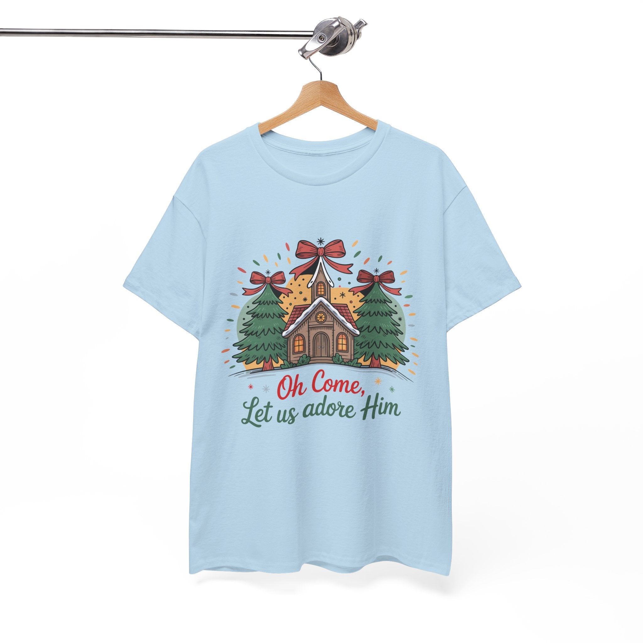 Oh Come Let Us Adore Him Christmas Tee — Church & Trees Holiday Unisex Cotton Tshirt