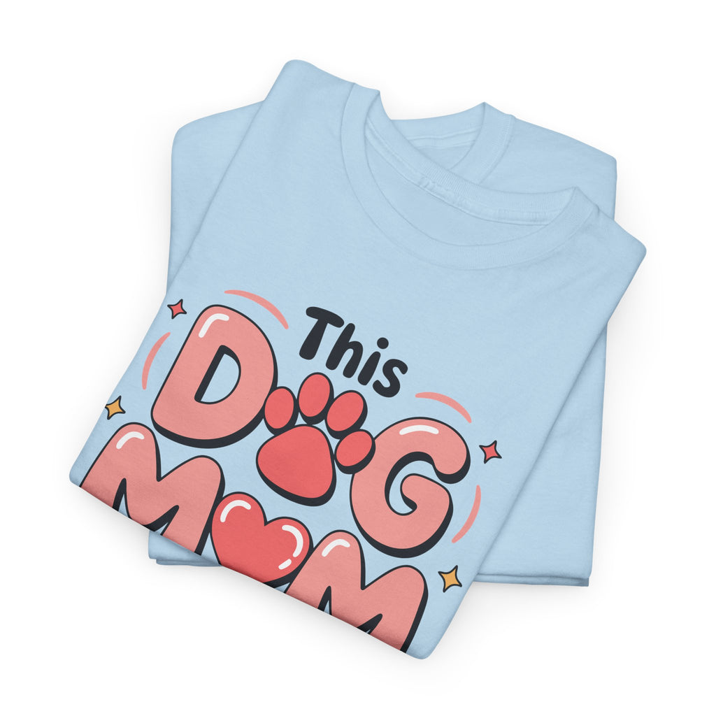 Dog Mom T-Shirt — "This Dog Mom Wears Her Heart on Her Sleeve" Paw & Heart Unisex Cotton Tee