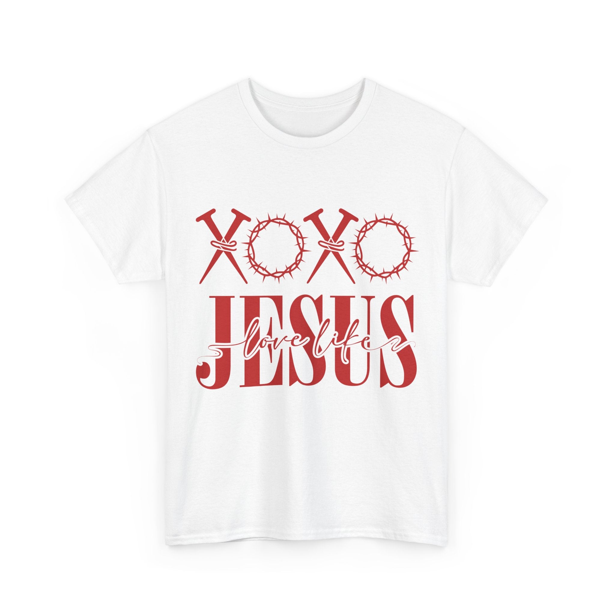 Christian Valentine T-Shirt — "XOXO Jesus Love Life" Nails & Thorn Crown Design Unisex Cotton Tee
