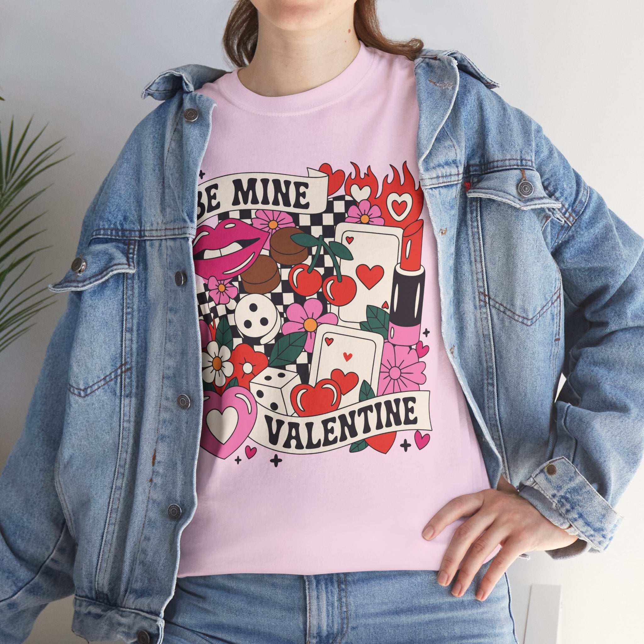 Be Mine Valentine Pop-Art Tee — Lips, Cherries & Retro Valentine Collage...Unisex Cotton Tee