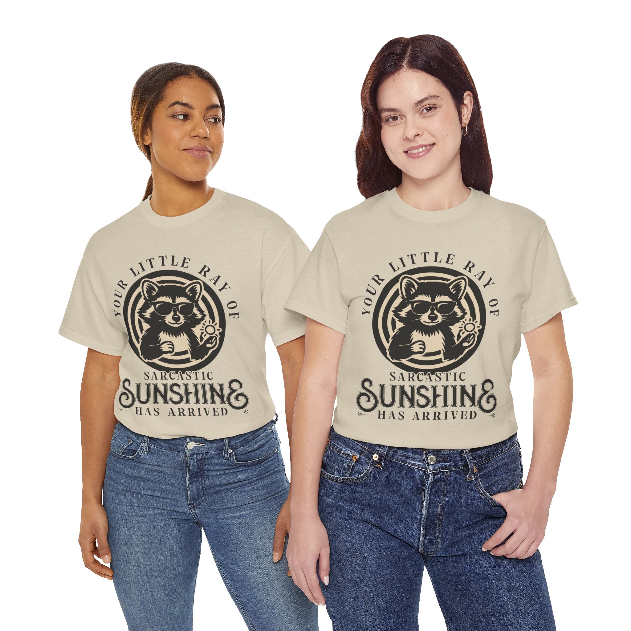 Cool Raccoon Sunglasses T-Shirt — Raccoon Holding Sun Graphic Unisex Cotton Tee