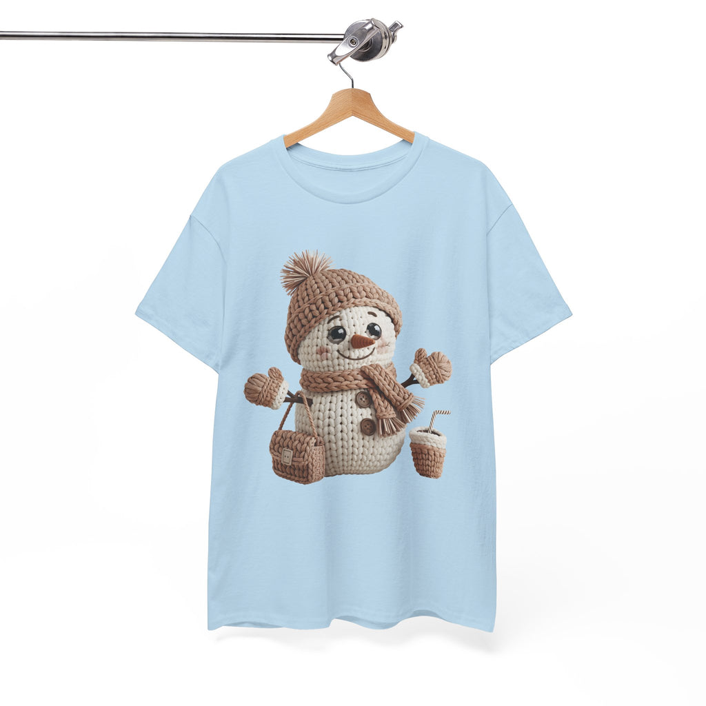 Snowman Knit‑Style Graphic Tee — Cute Faux‑Yarn Snowman with Hat, Scarf & Mittens.Unisex Cotton Tee