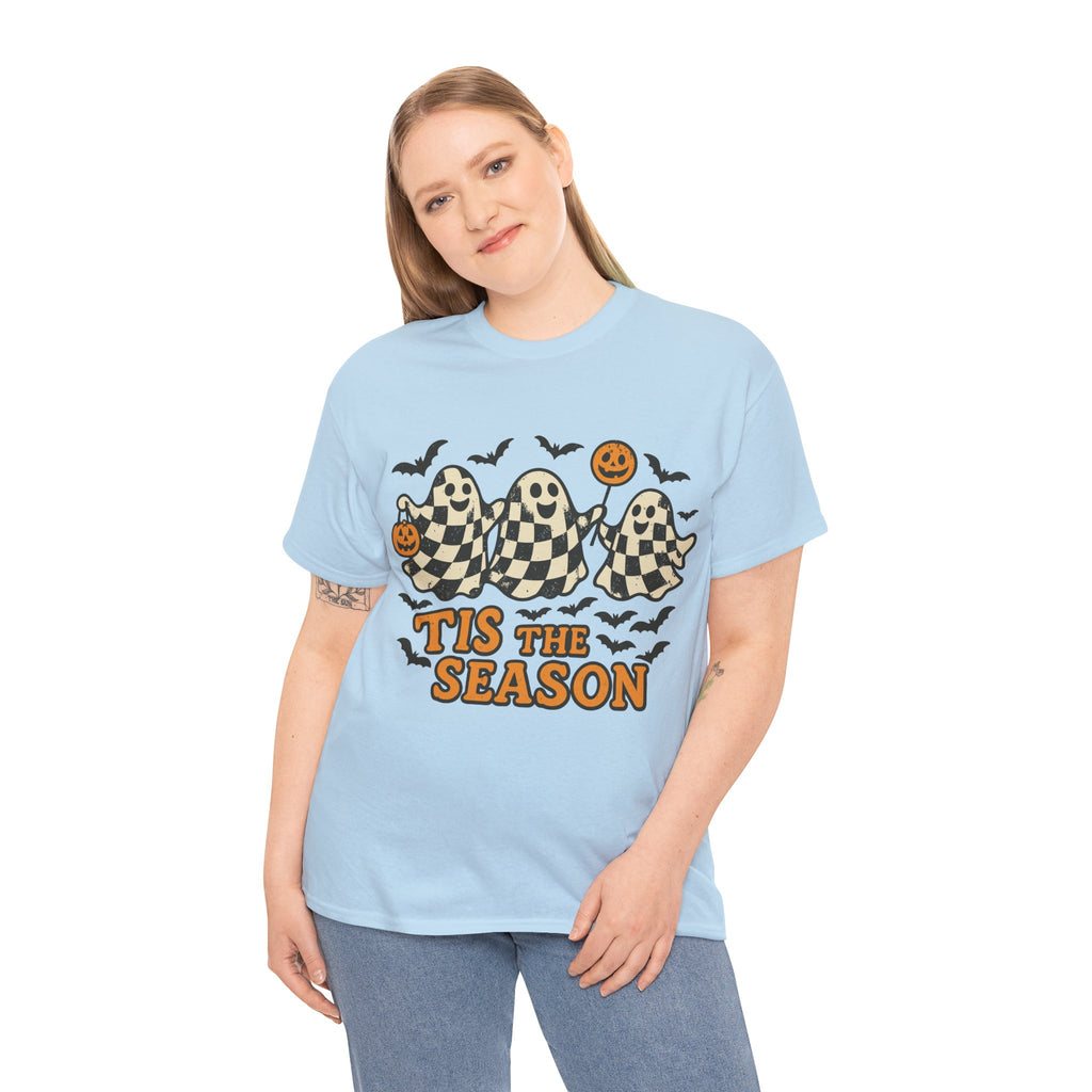 Halloween Ghosts Checker Pattern Unisex Cotton Tee