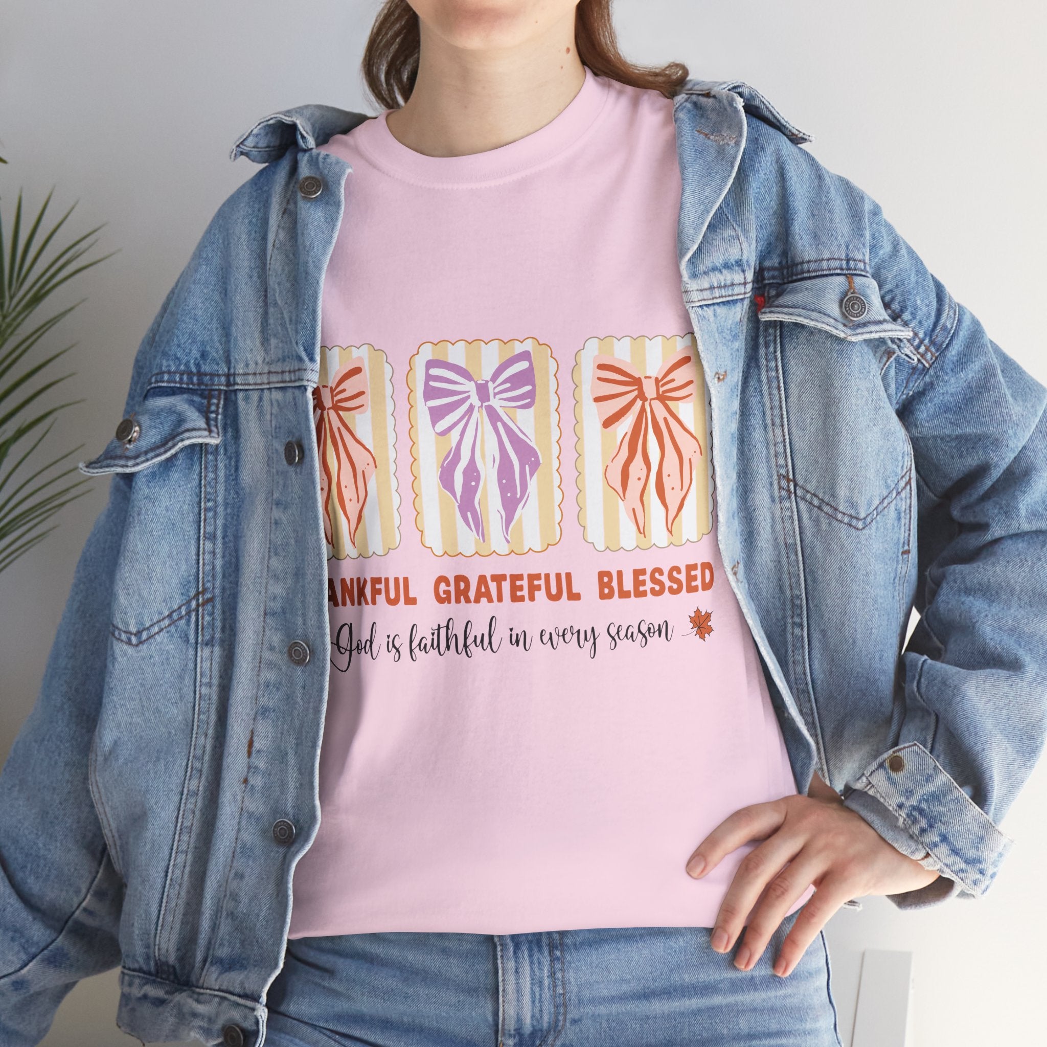 Thankful Grateful Blessed Fall Tee — God Is Faithful Pastel Bows..Unisex Cotton Tee