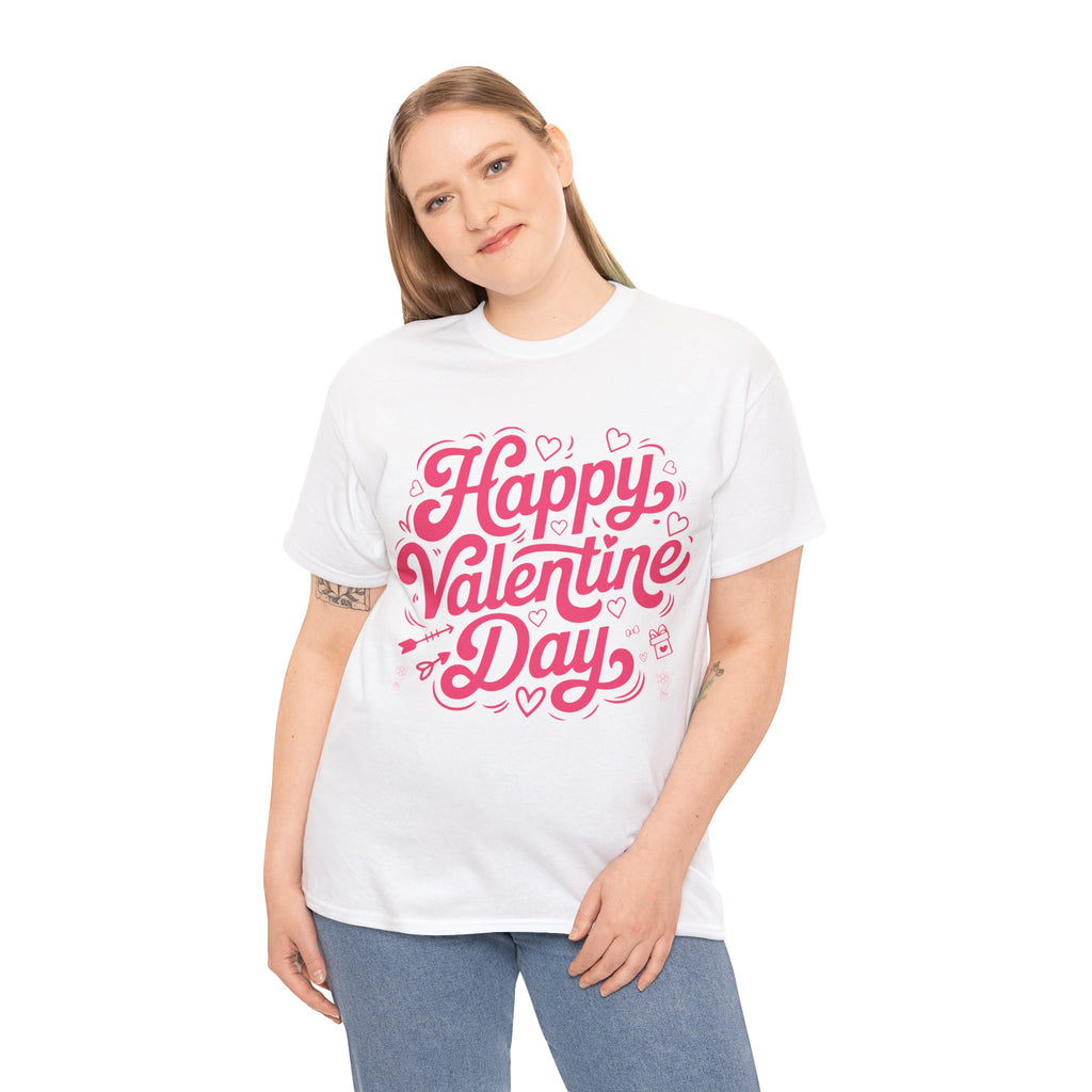 Happy Valentine Day Tee — Pink Heart & Love Icons Valentine's Unisex Cotton Shirt