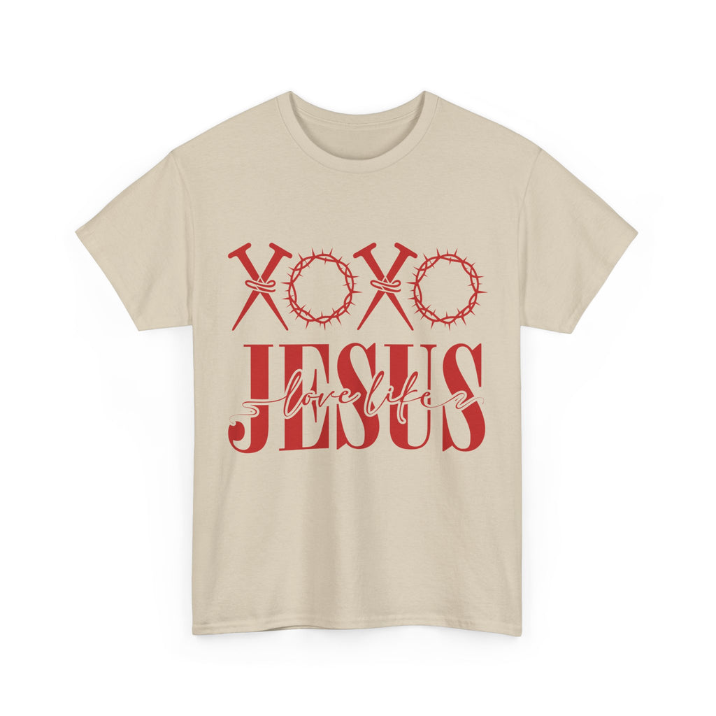 Christian Valentine T-Shirt — "XOXO Jesus Love Life" Nails & Thorn Crown Design Unisex Cotton Tee