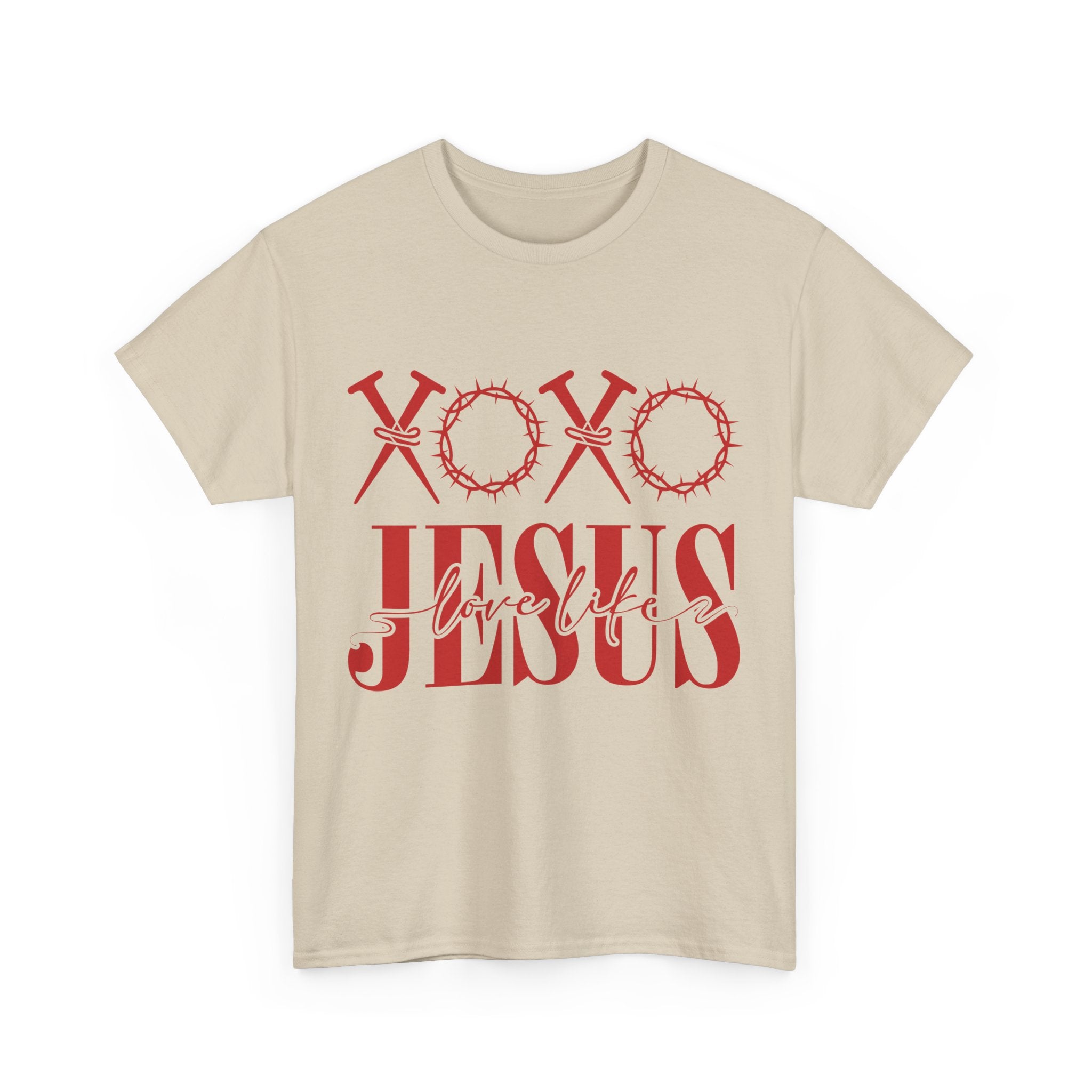 Christian Valentine T-Shirt — "XOXO Jesus Love Life" Nails & Thorn Crown Design Unisex Cotton Tee