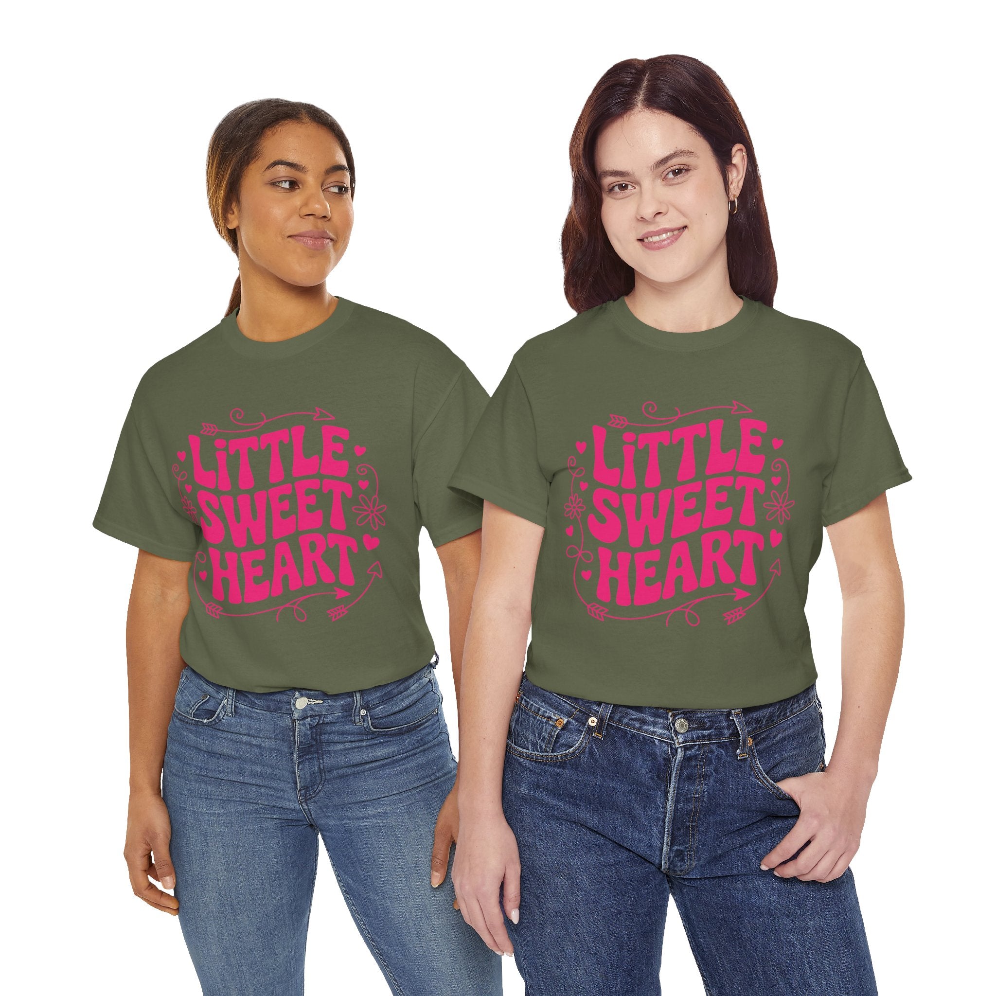 Little Sweetheart Retro Tee — Cute Red Hearts & Flowers Graphic Unisex Cotton Tee