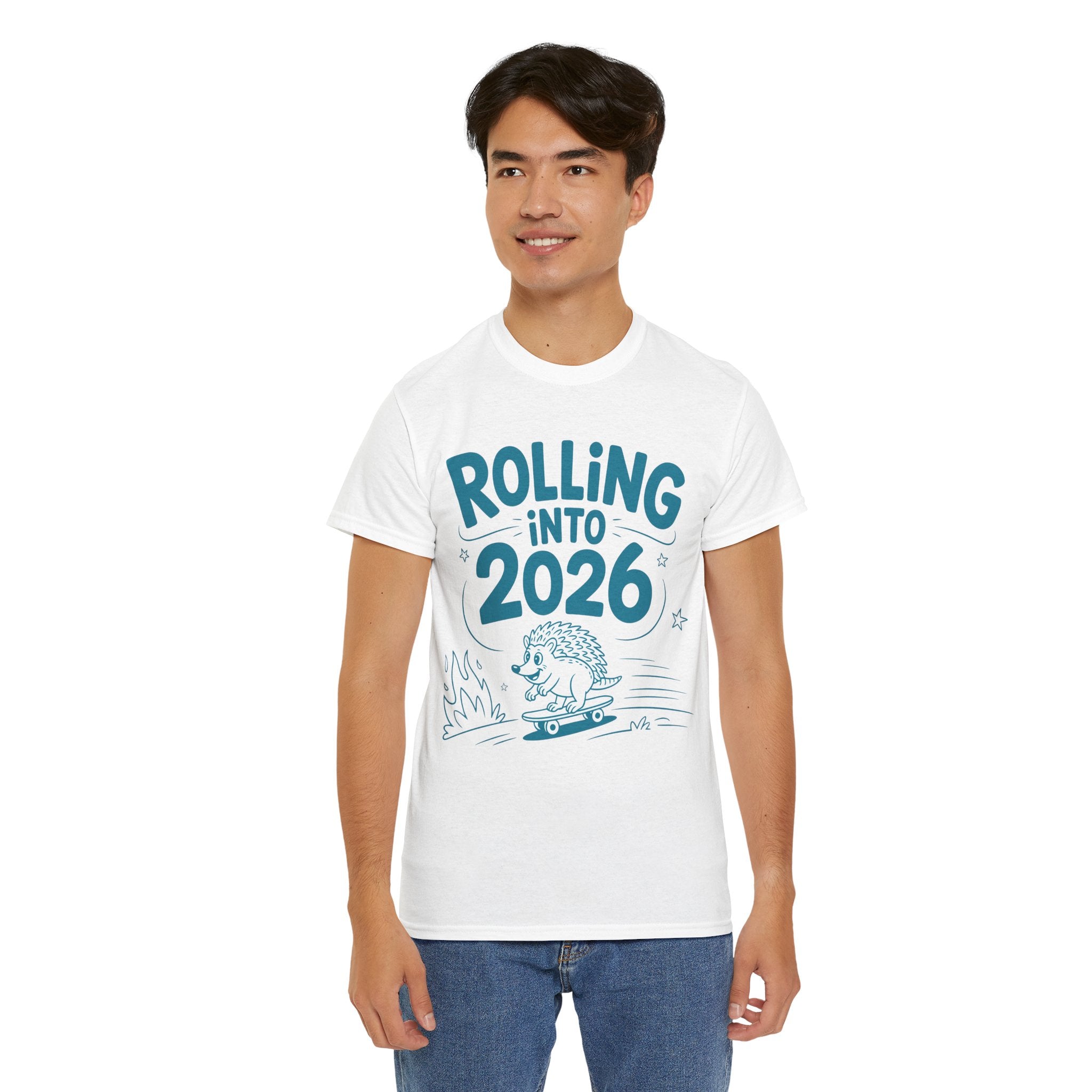 Rolling Into 2026 Hedgehog Skateboard Unisex Cotton Tee