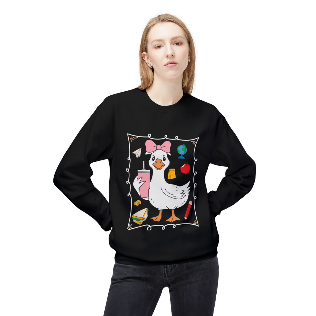 Cute Goose Drinking Fleece Crewneck Sweatshirt- Unisex