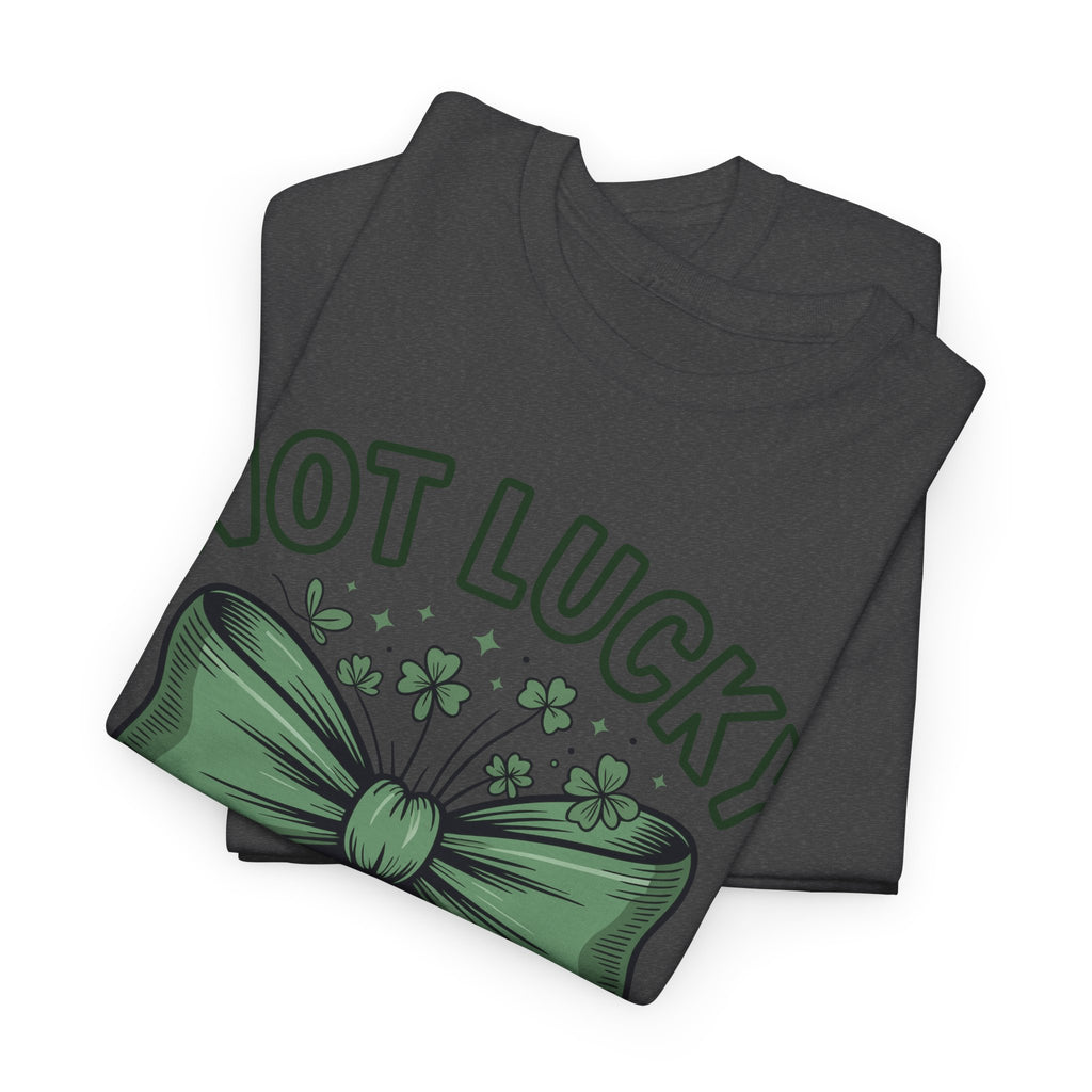 Not Lucky, Simply Blessed T-Shirt — Green Bow & Clovers St. Patrick’s Unisex Cotton Tee