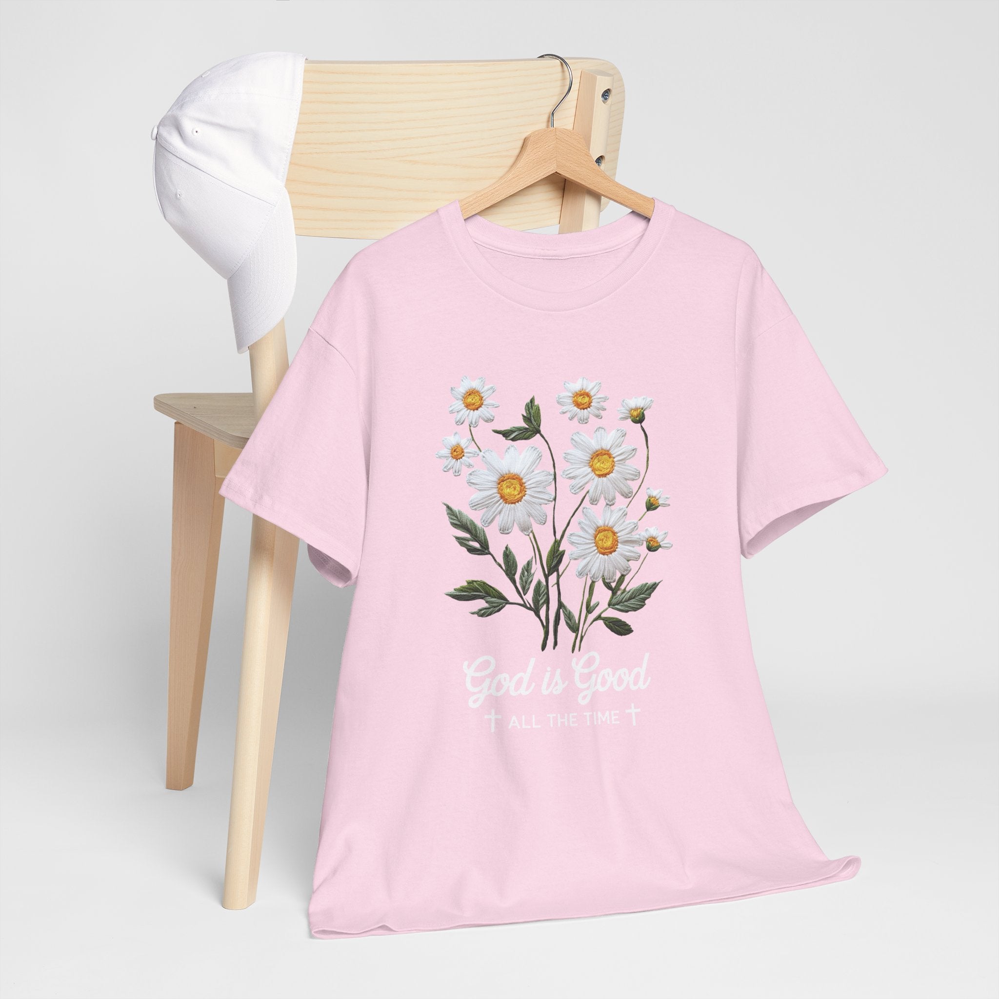 God Is Good All The Time Embroidered Daisy Unisex Cotton Tee