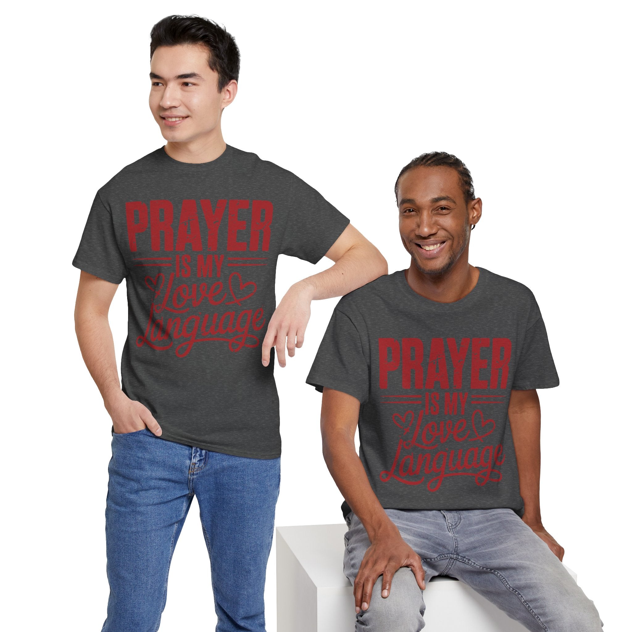 Prayer Is My Love Language T-Shirt — Faith-Inspired Red Hearts Unisex Cotton Tee