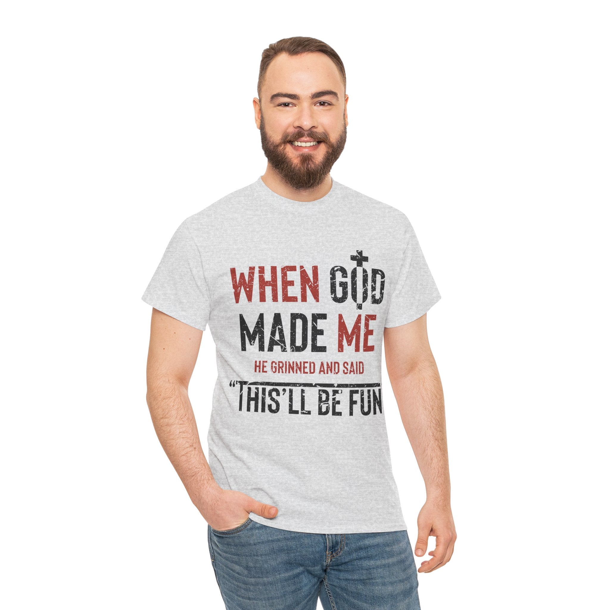 Humorous Grunge Quote Tee — "When He Saw Me, He Grinned and Said"Unisec Cotton Tee