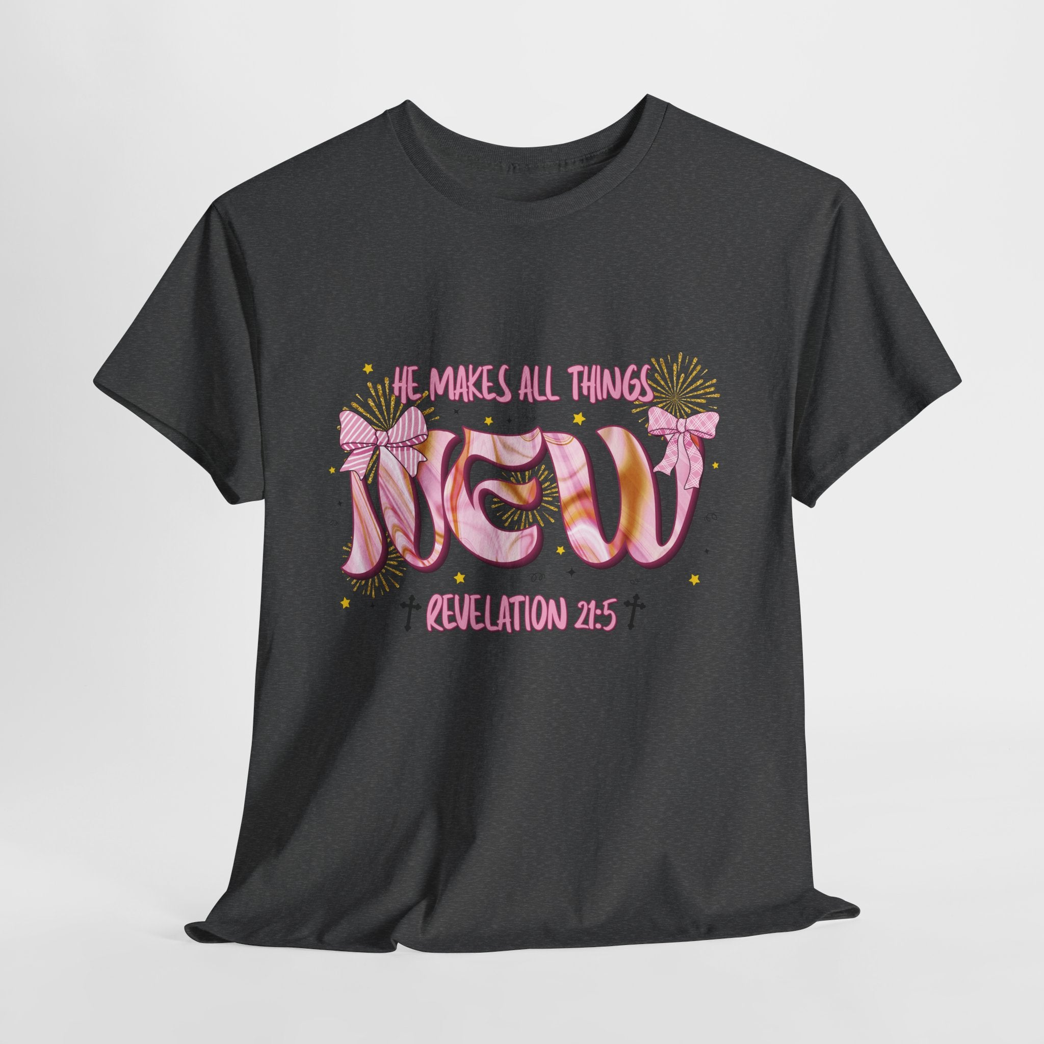 Christian Marble Tee — “He Makes All Things New” (Revelation 21:5)... Unisex Cotton Tee