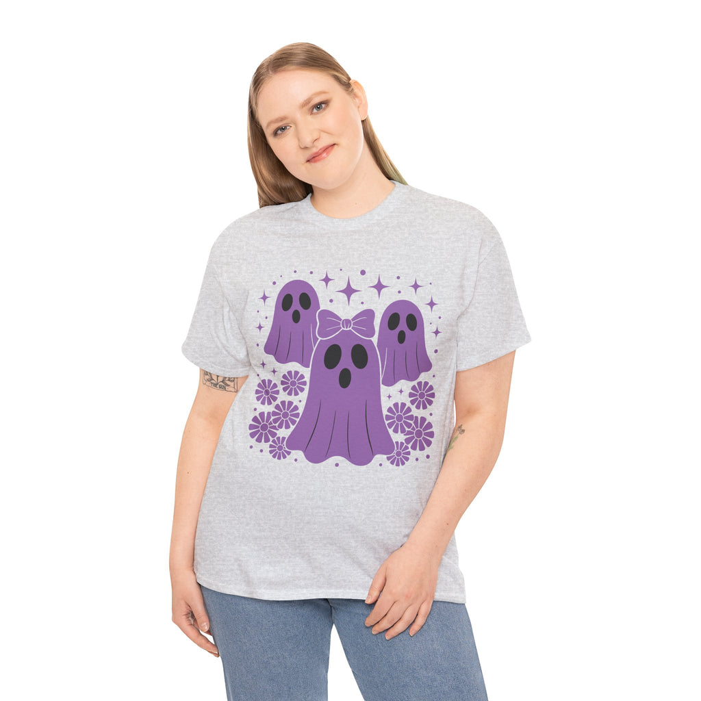 Purple Ghost Halloween Unisex Cotton Tee