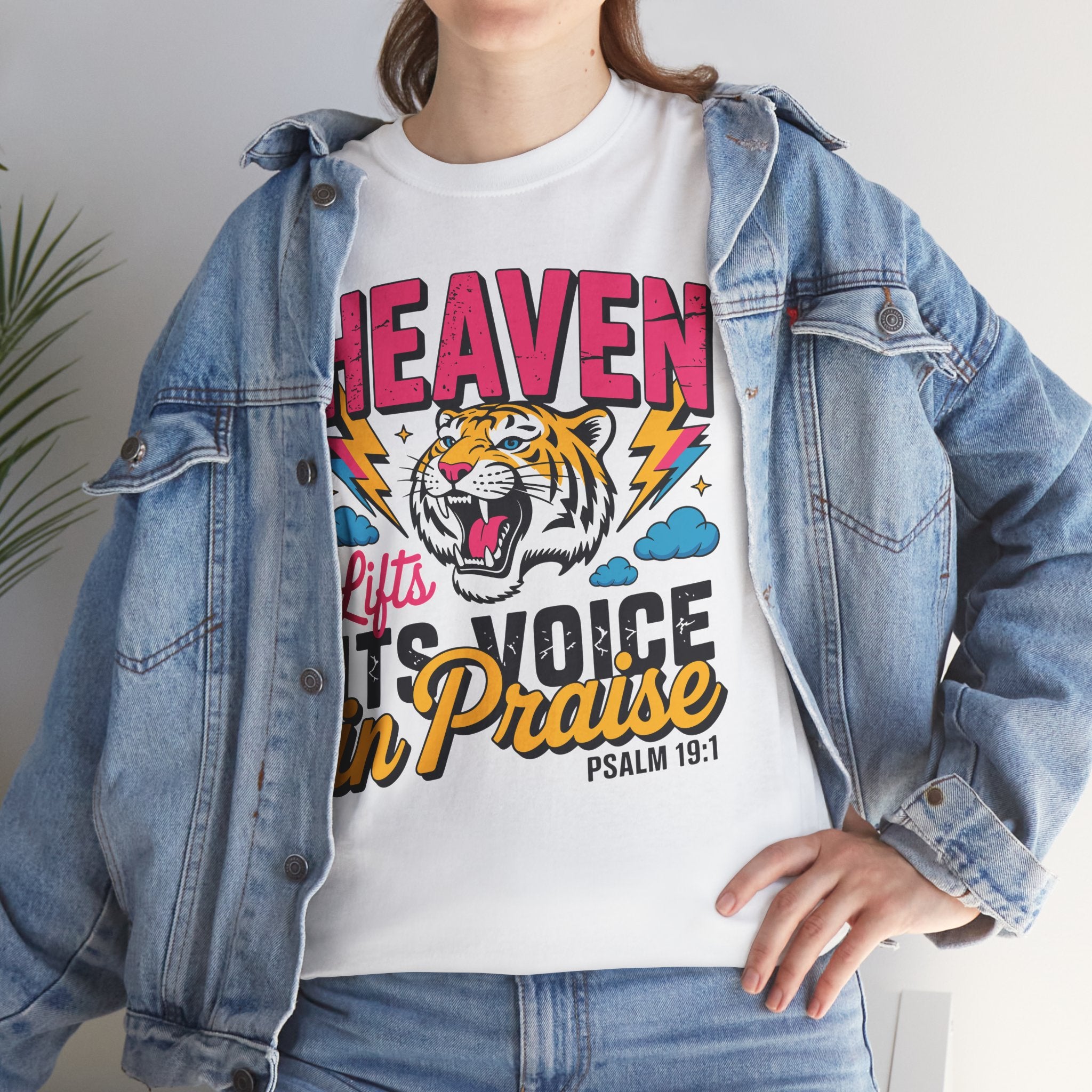 Psalm 19:1 Tiger Praise T-Shirt — Bold Christian Roaring Tiger Graphic.Unisex Cotton Tee