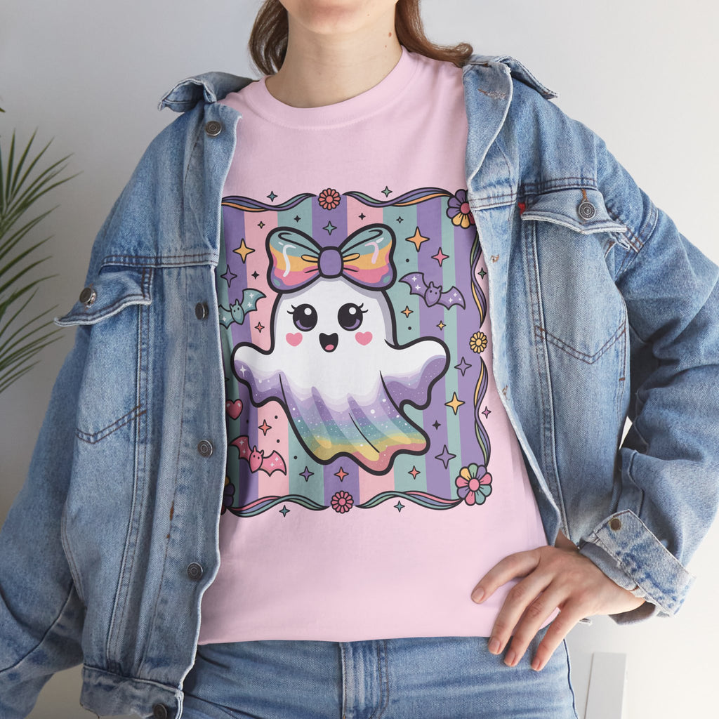 Pastel Ghost Rainbow Bow Unisex Cotton Tee