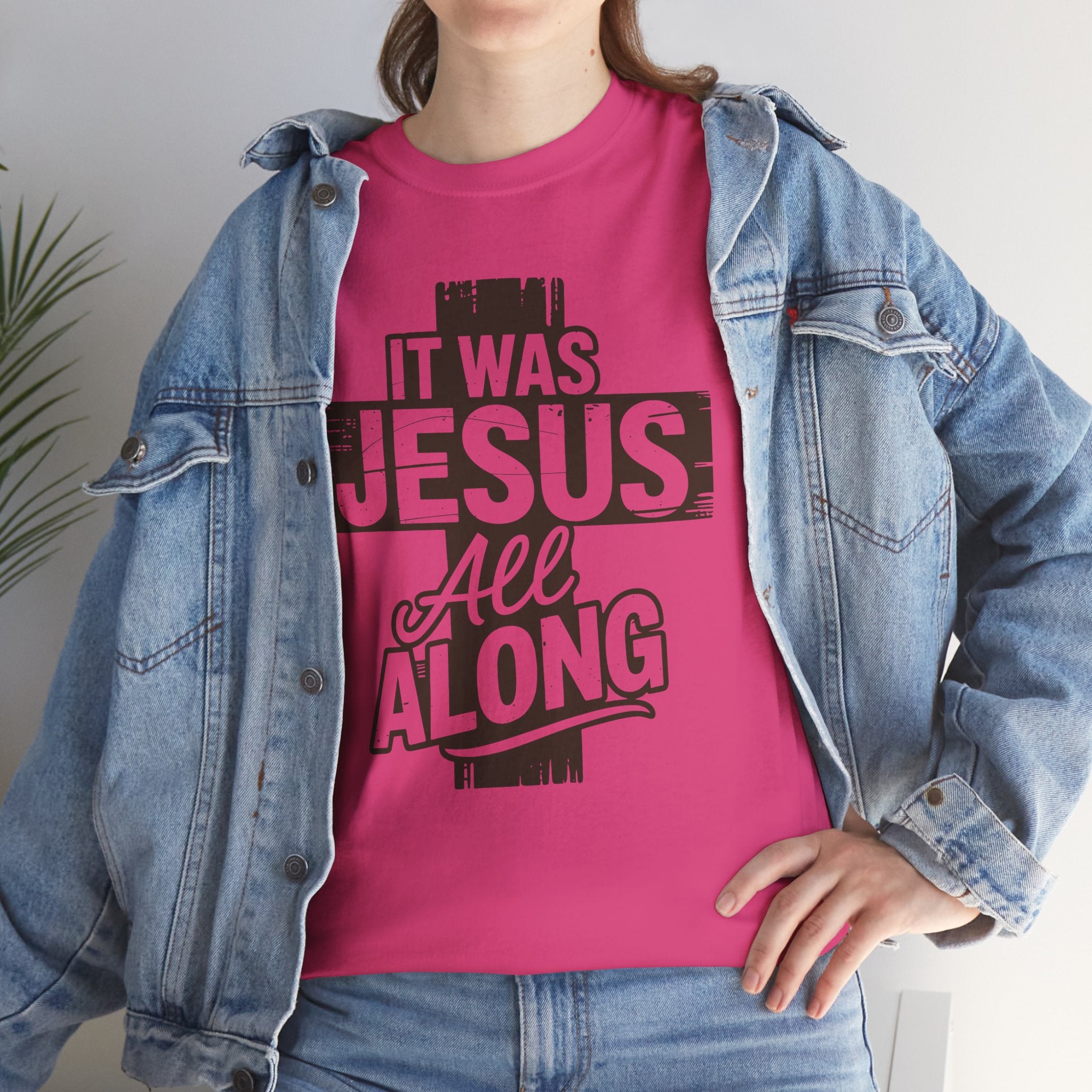 It Was Jesus All Along T-Shirt — Rustic Brown Cross Christian Unisex Cotton Tee
