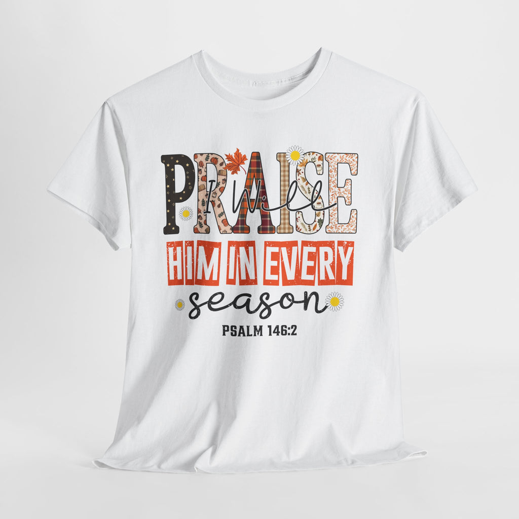 Praise Him In Every Tee — Fall Daisies & Leaf Floral Graphic Unisex Cotton T-Shirt