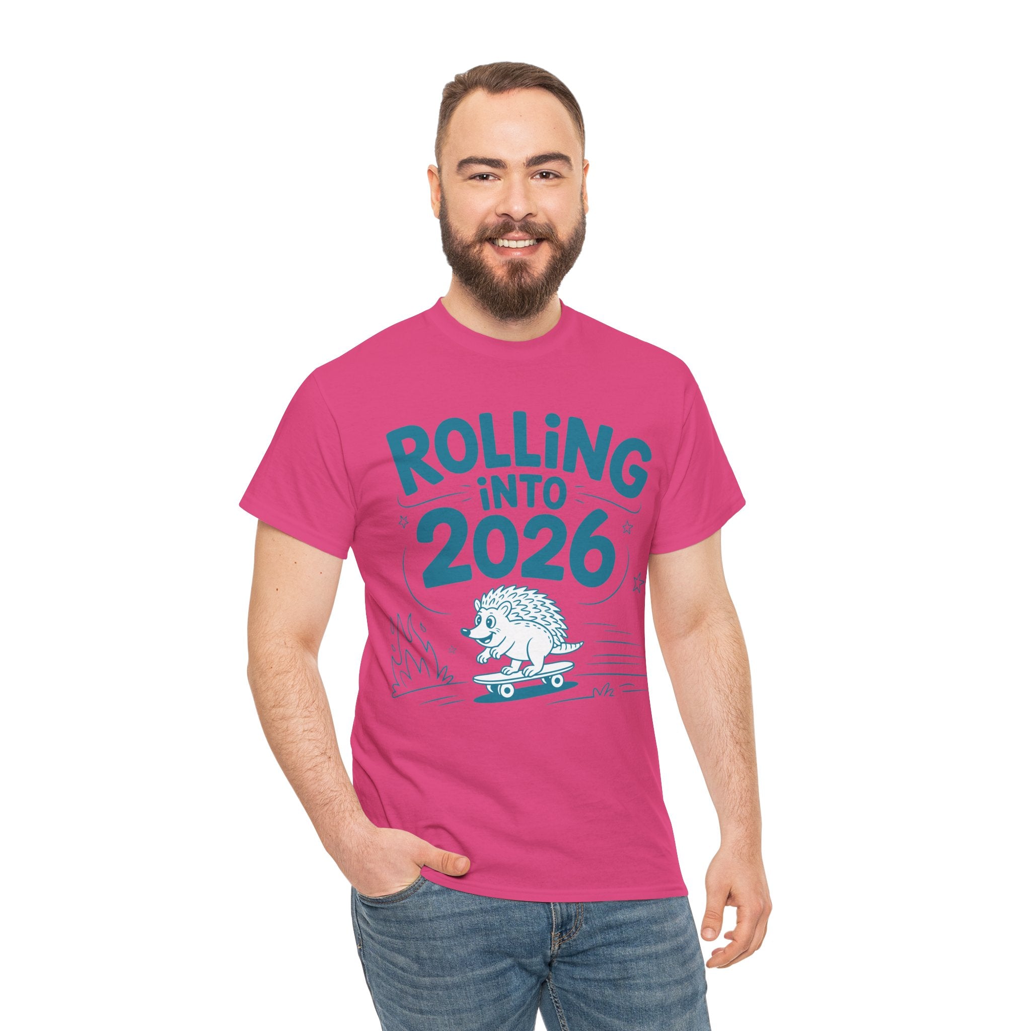 Rolling Into 2026 Hedgehog Skateboard Unisex Cotton Tee
